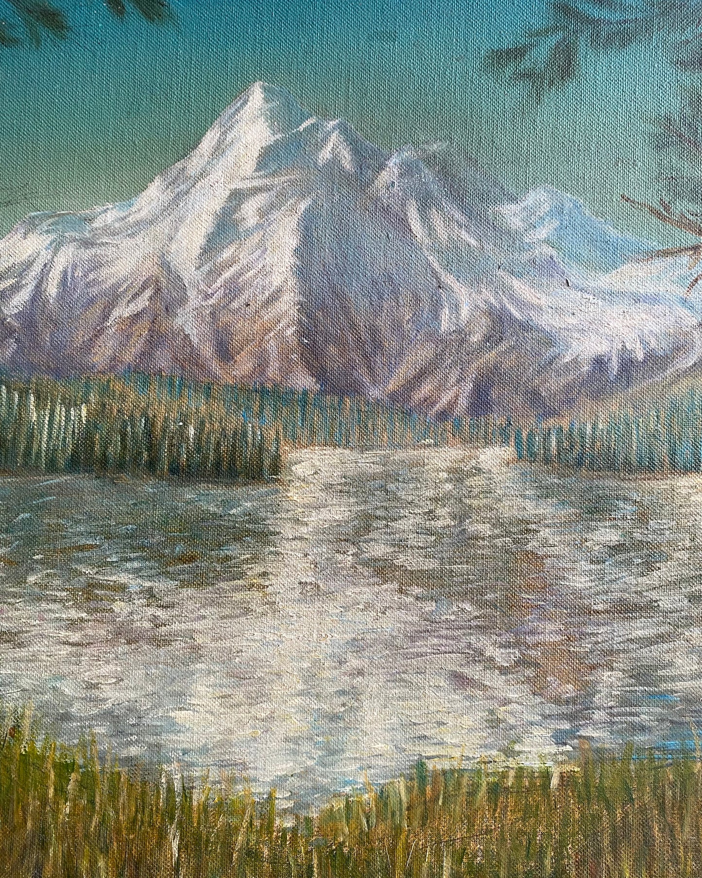 Vintage Original Framed Mountain Painting, 1952