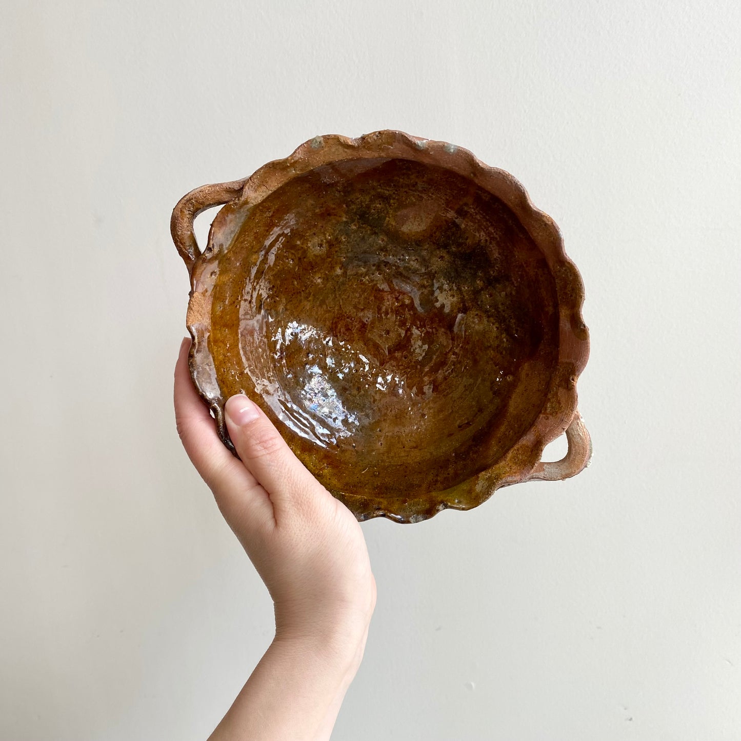 Vintage Clay Bowl with Handles, Choose Size