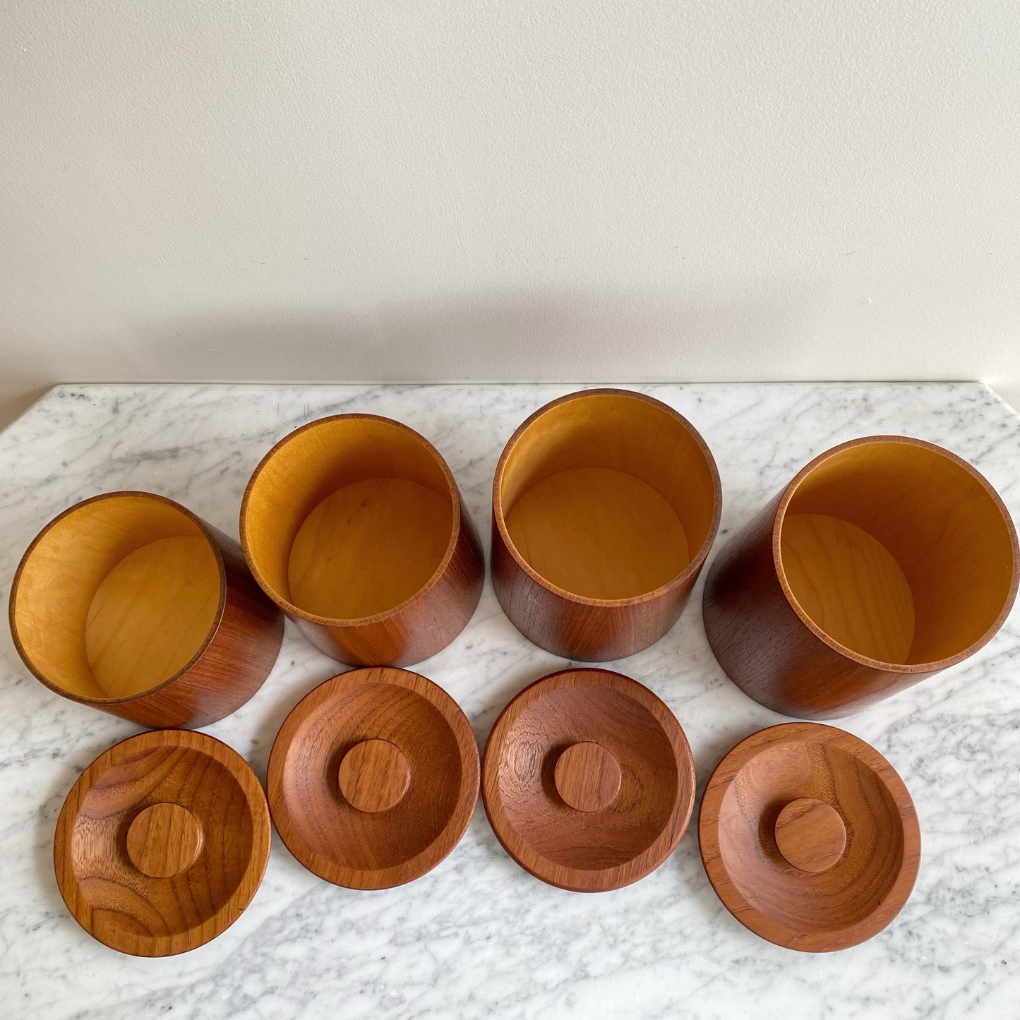 Set of 4 Vintage Mid-Century Teak Kitchen Containers
