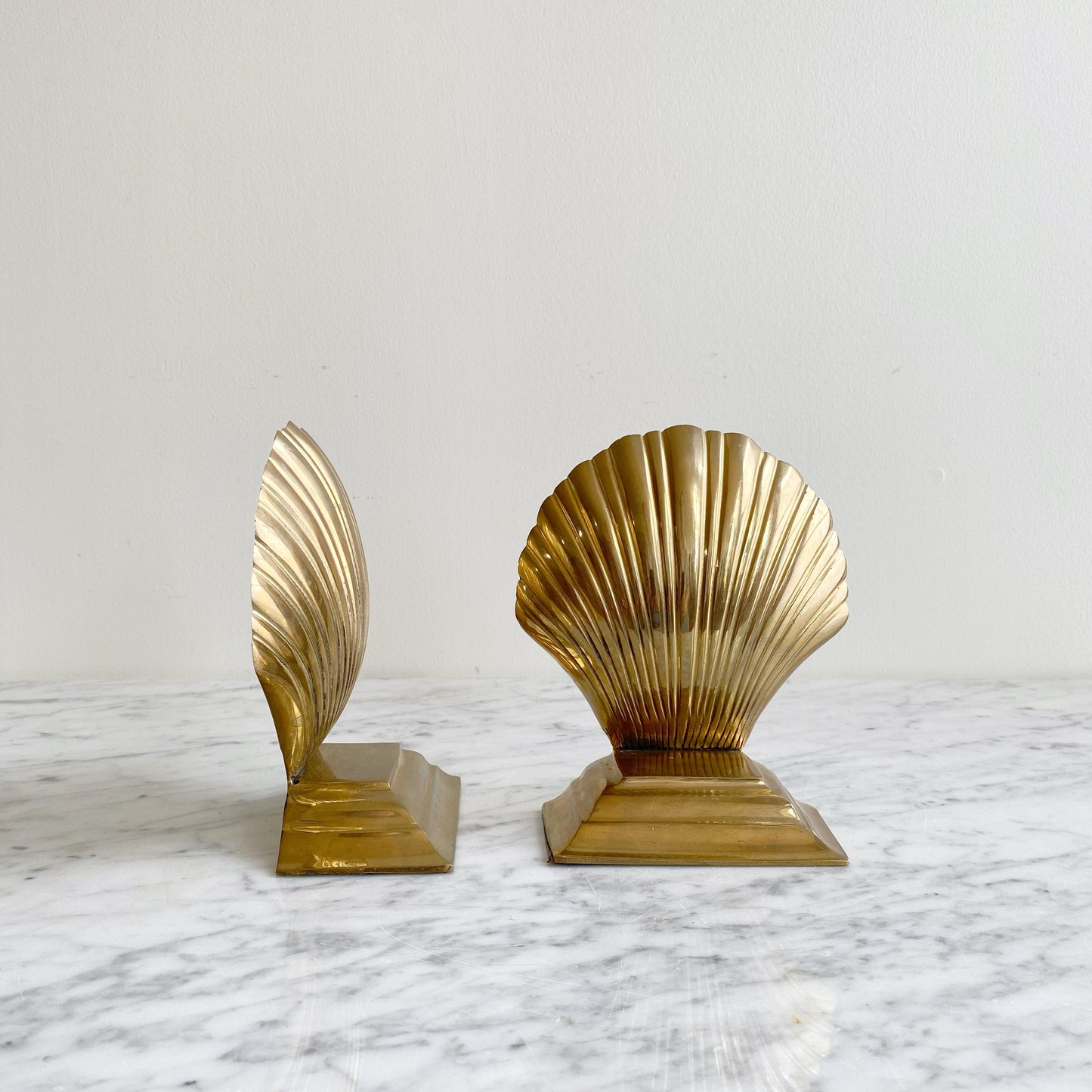 Pair of Vintage Brass Seashell Bookends