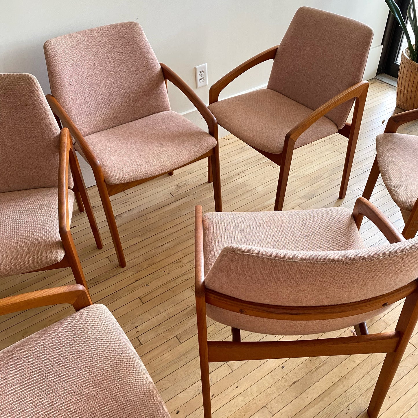 S/6 Teak Danish Modern Dining Chairs by Kai Kristiansen, produced by KS Mobler