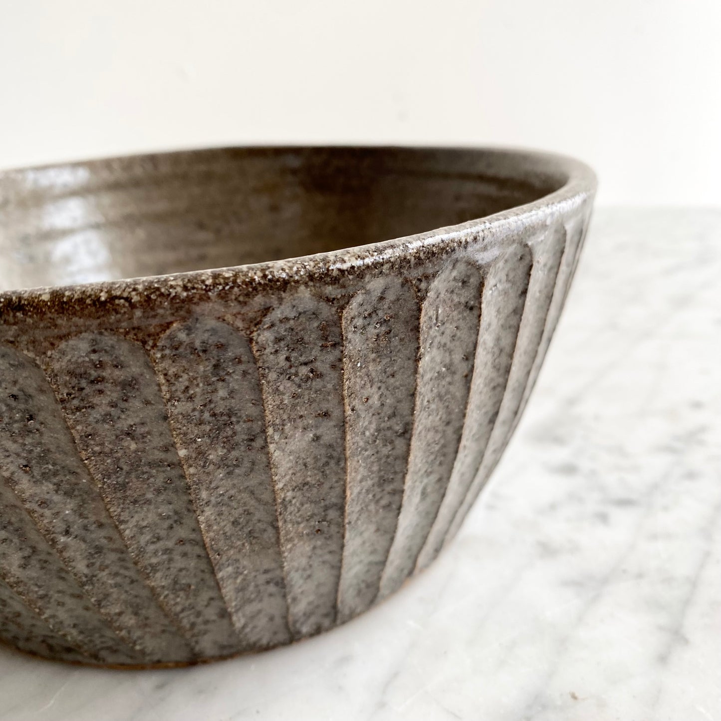 Found Ridged Pottery Bowl, 8.75"