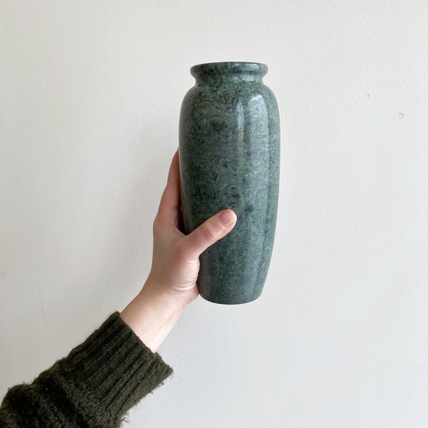 Vintage Green Marble Vase, 9"