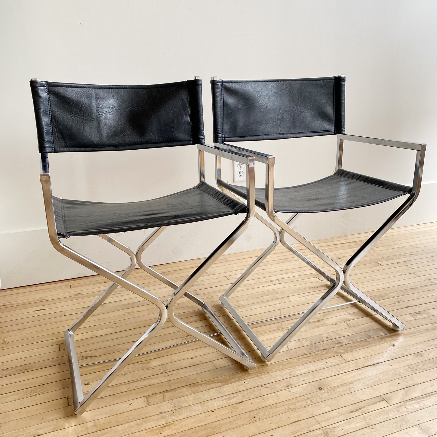 Pair of Vintage Chrome + Vegan Leather Director's Chairs