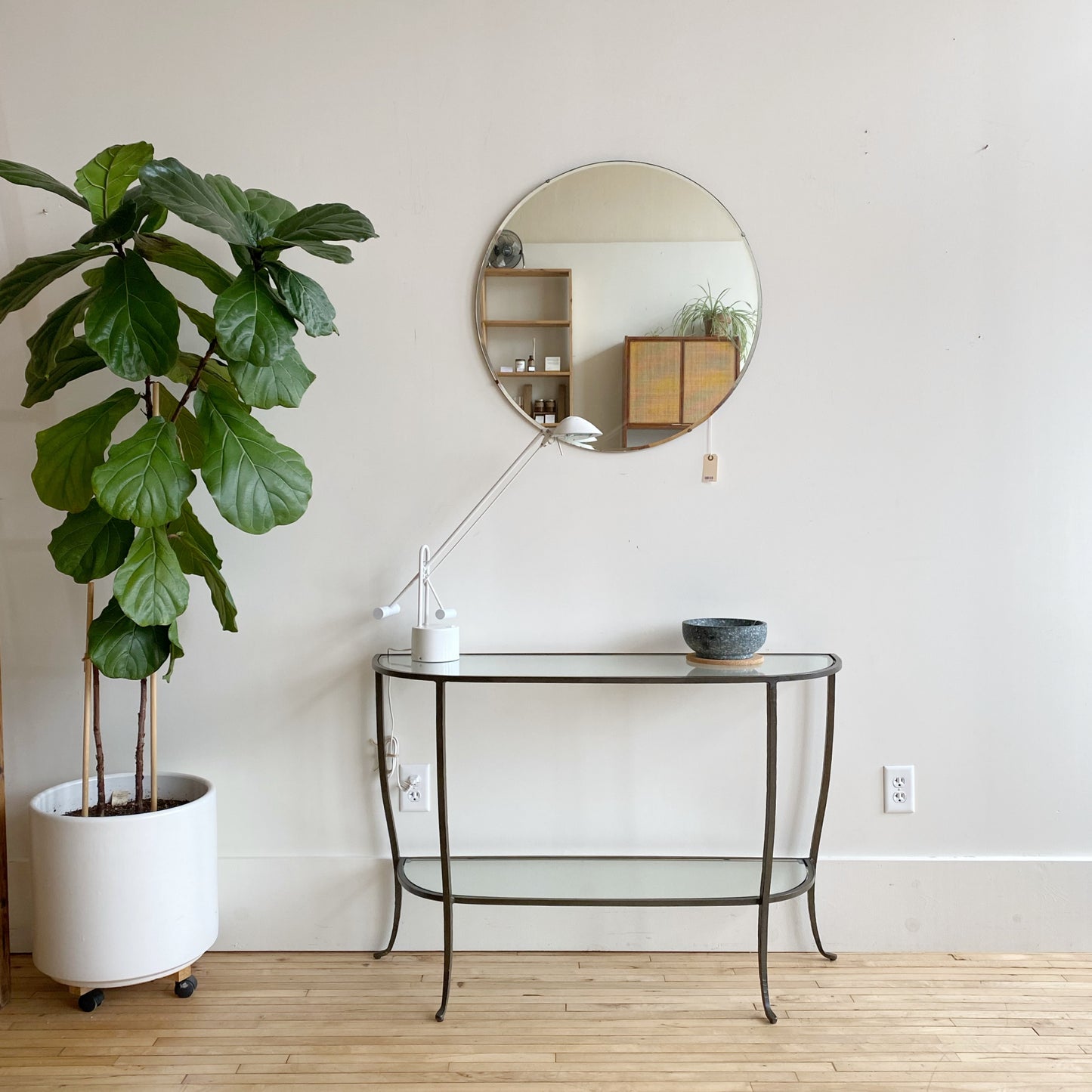 Large Vintage Round Mirror, 28"