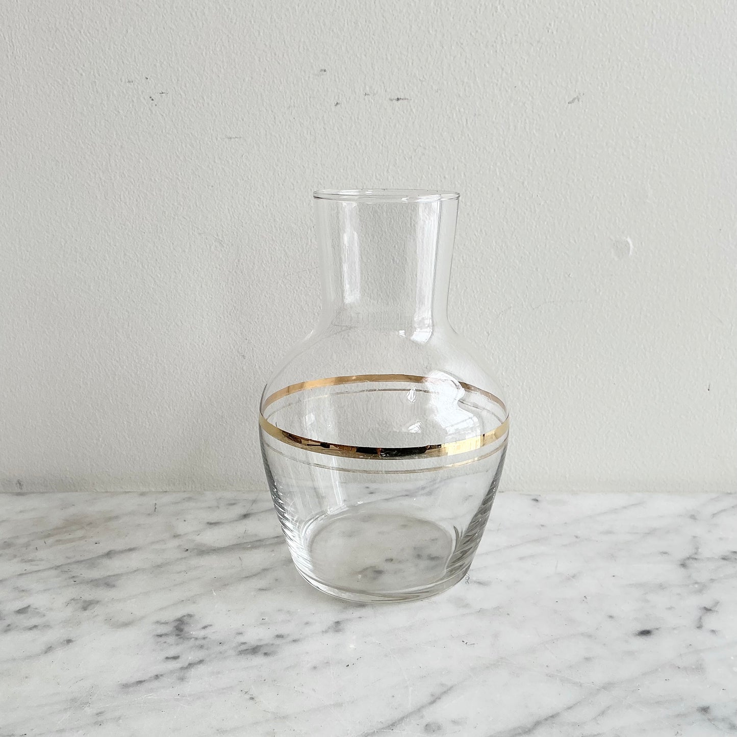 Small Vintage Glass Decanter / Vase with Gold Stripes
