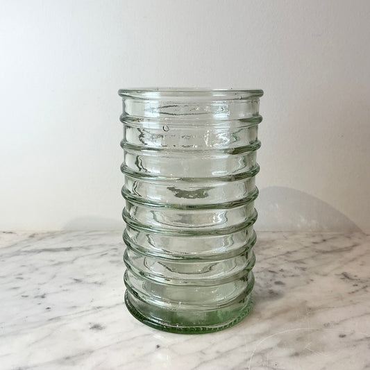 Vintage Recycled Glass Ribbed Vase, 7"