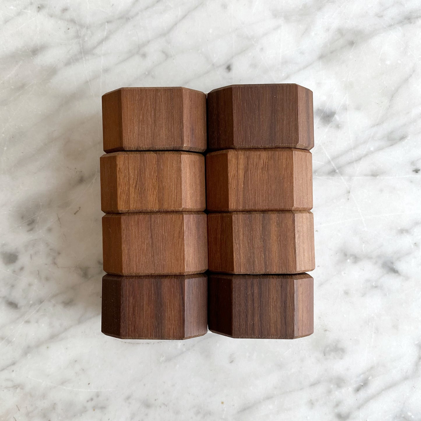 S/8 Vintage Geometric Walnut Napkin Rings