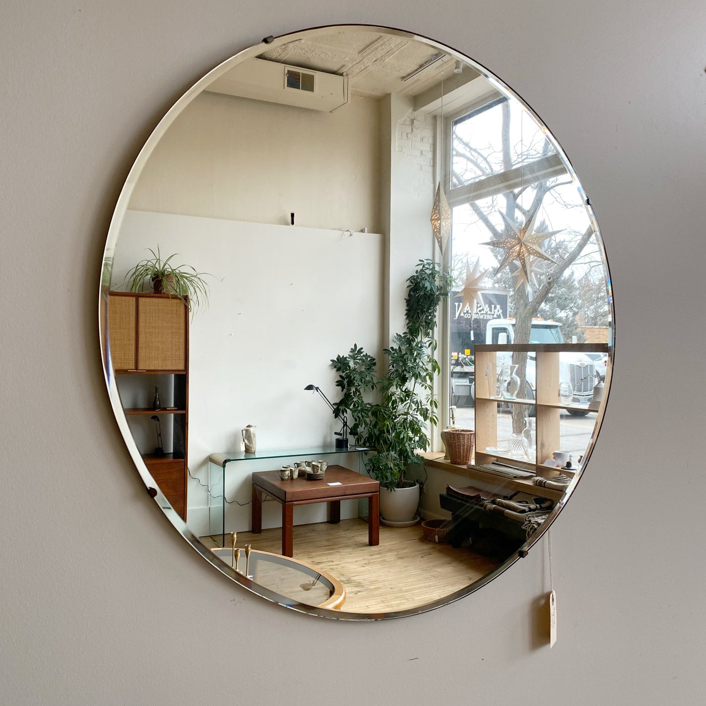 Large Vintage Round Mirror, 28"