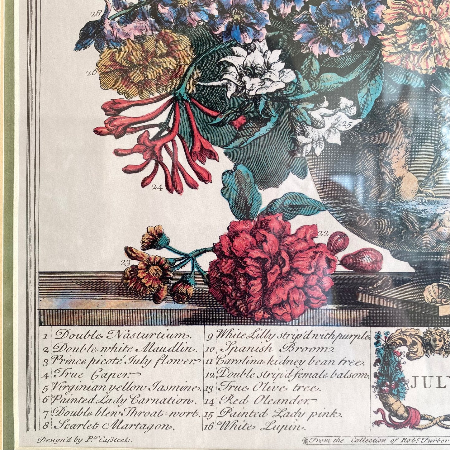 Vintage Framed “July” Flowers Print