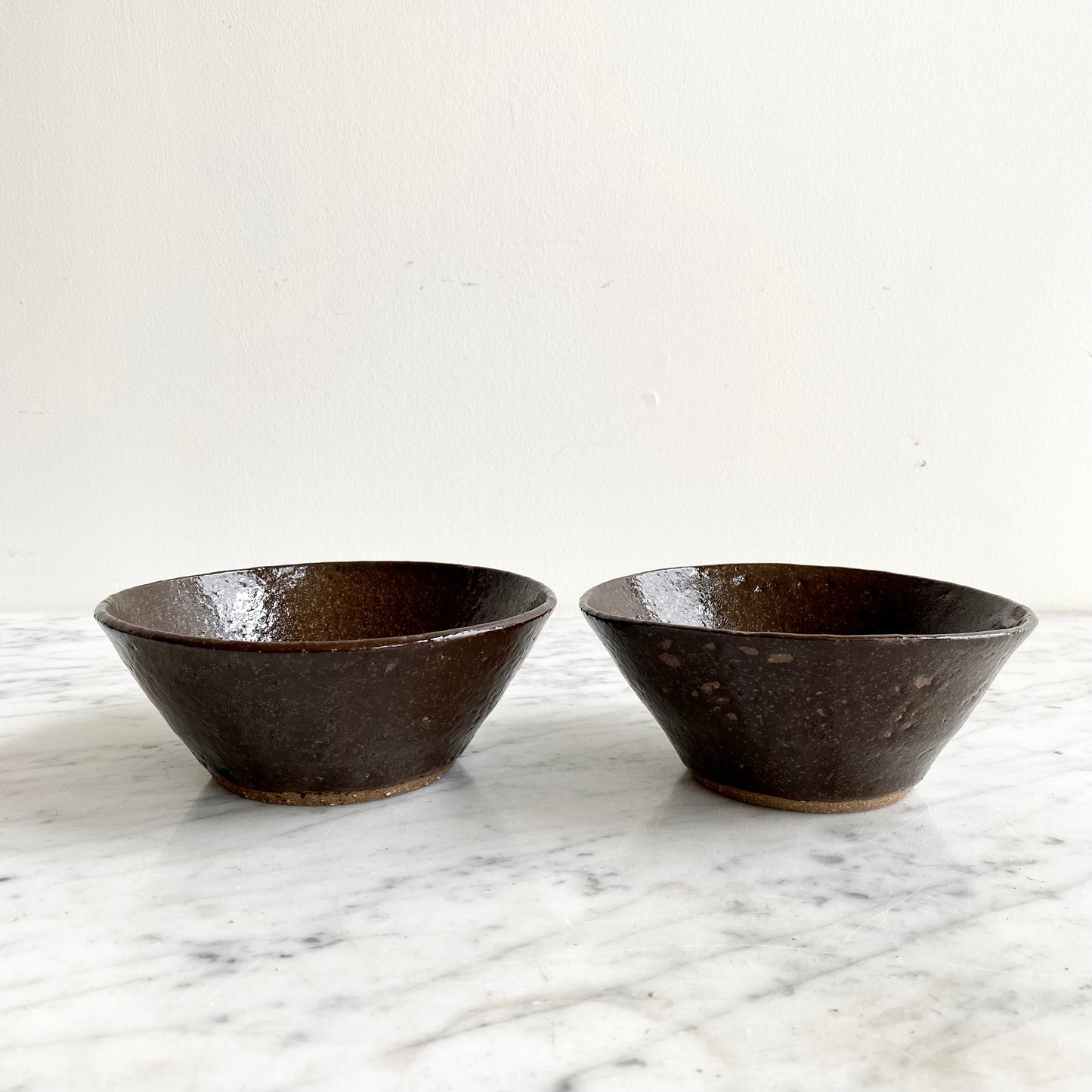 Single Found Dark Brown Pottery Bowl, 6"