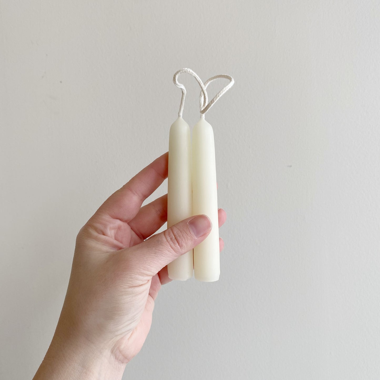 4.5" PAIR of Beeswax Taper Candles, White