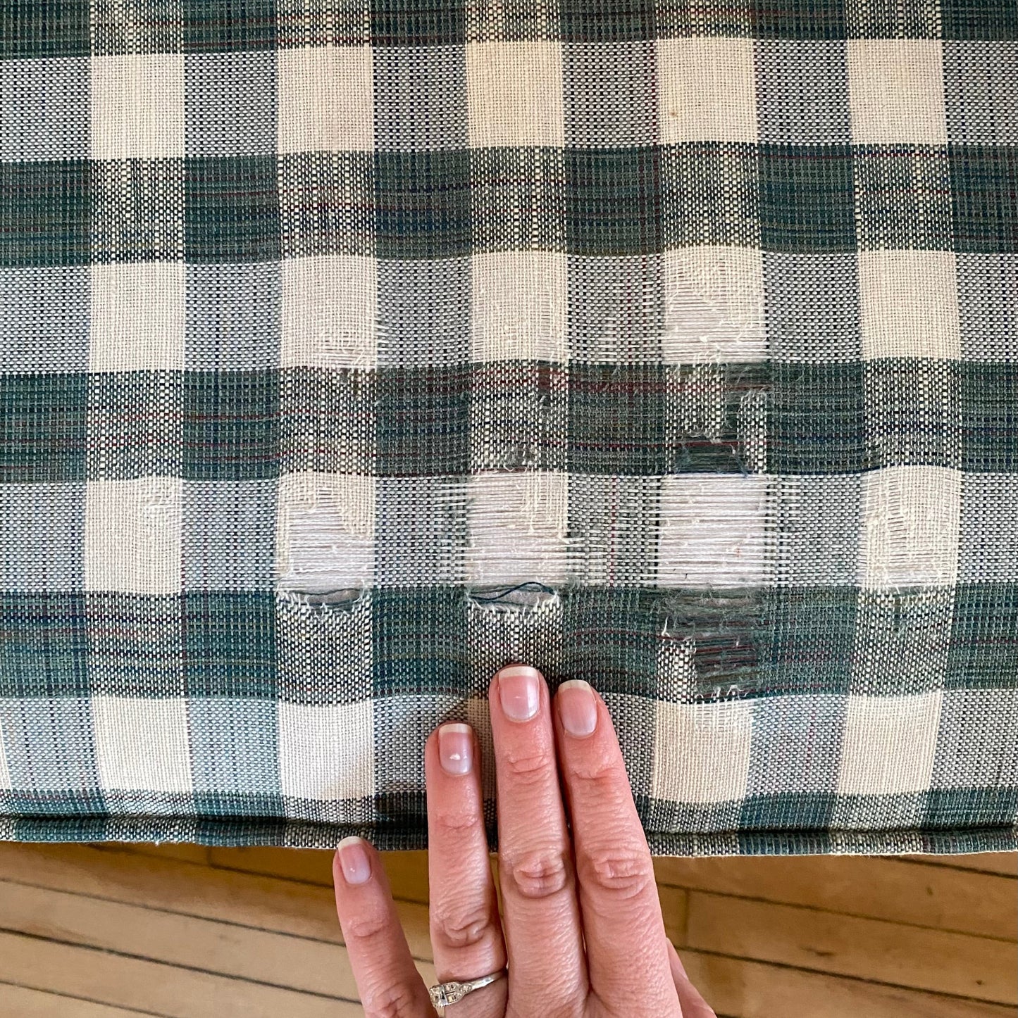 Vintage Green + White Gingham Sofa by Flexsteel