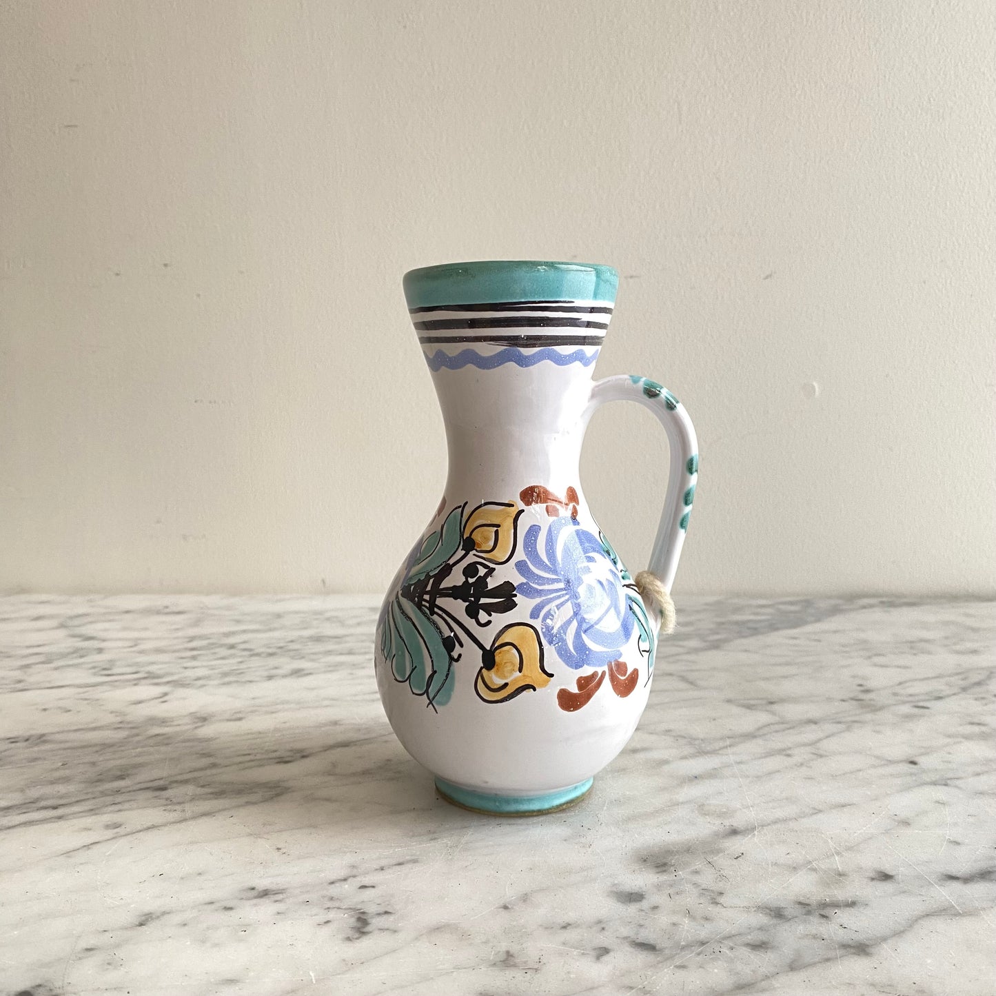 Small Vintage Hungarian Folk Art Pitcher, 6.5"