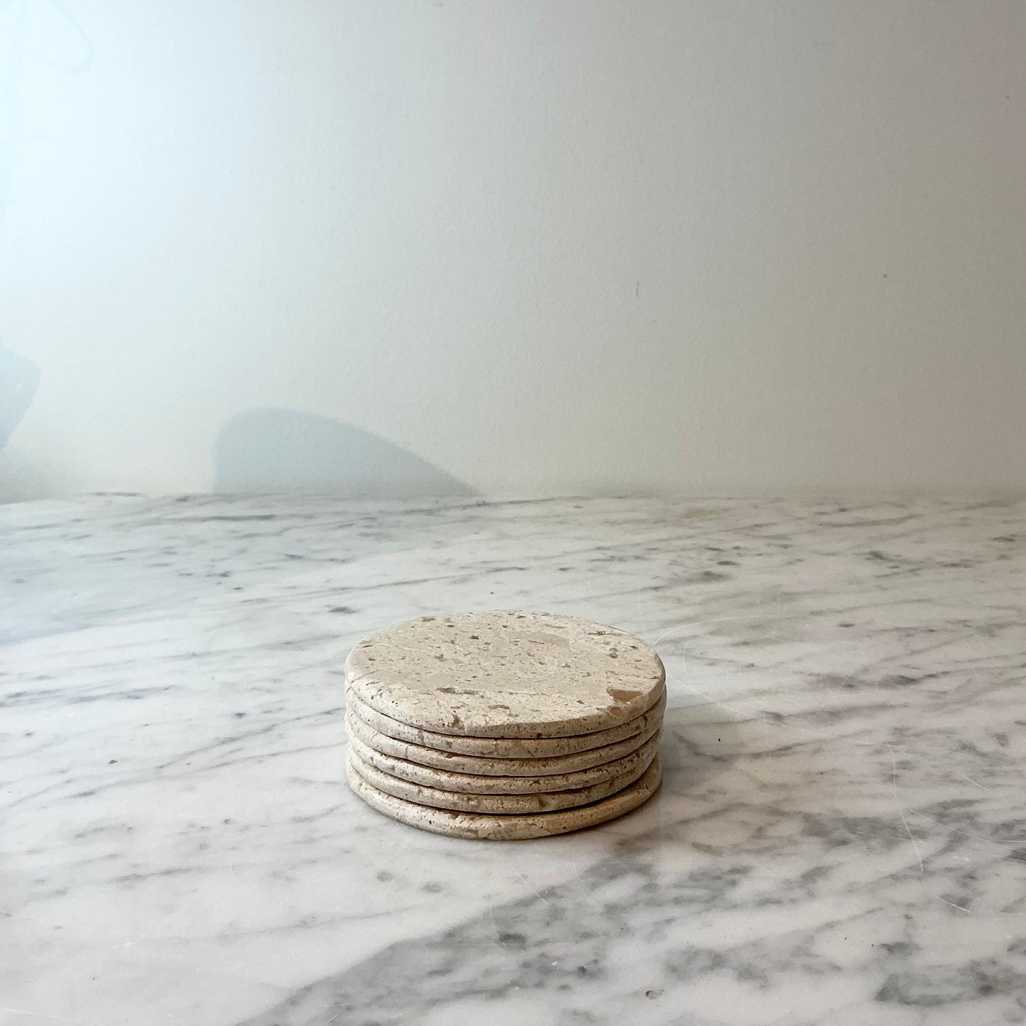 S/6 Vintage Travertine Marble Coasters