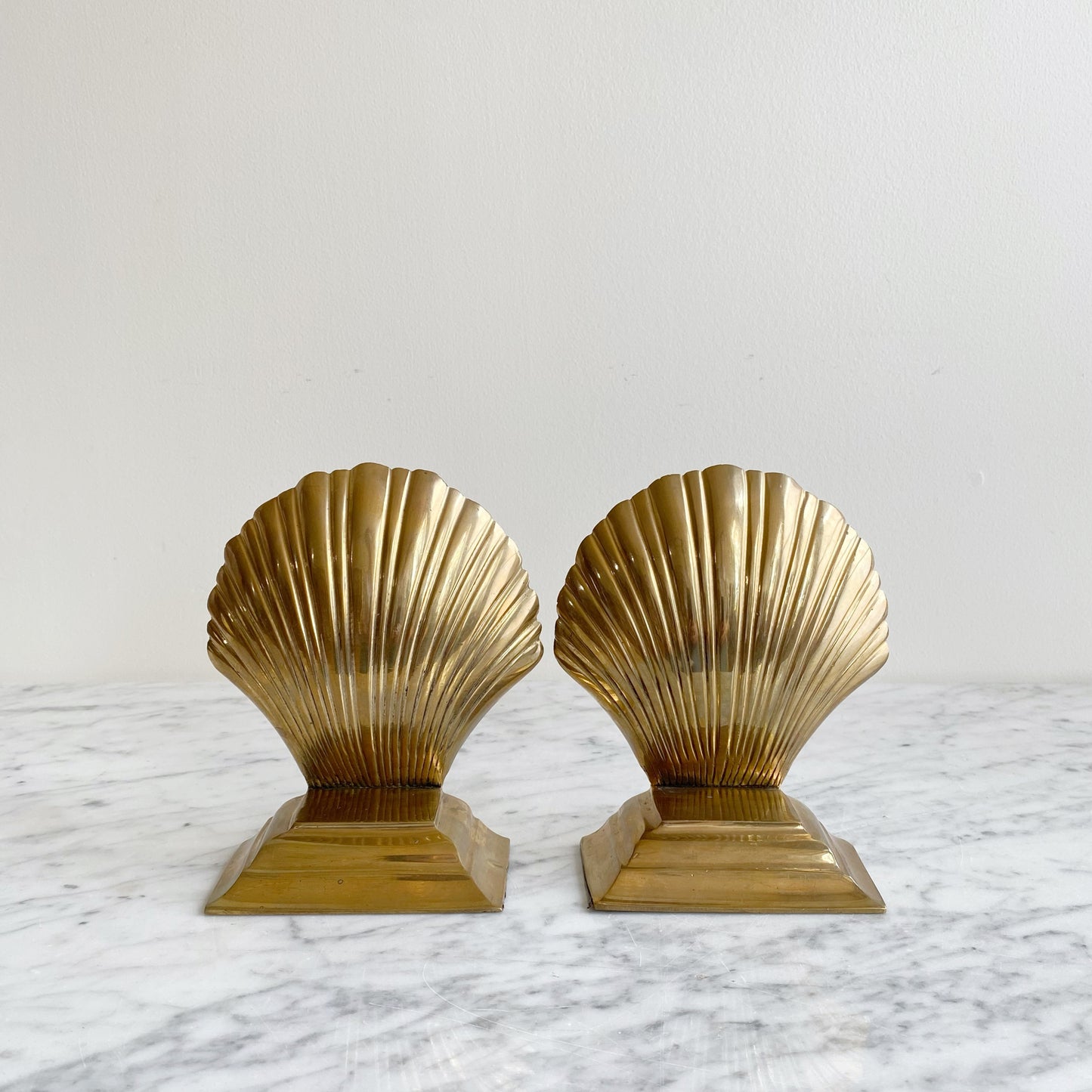 Pair of Vintage Brass Seashell Bookends