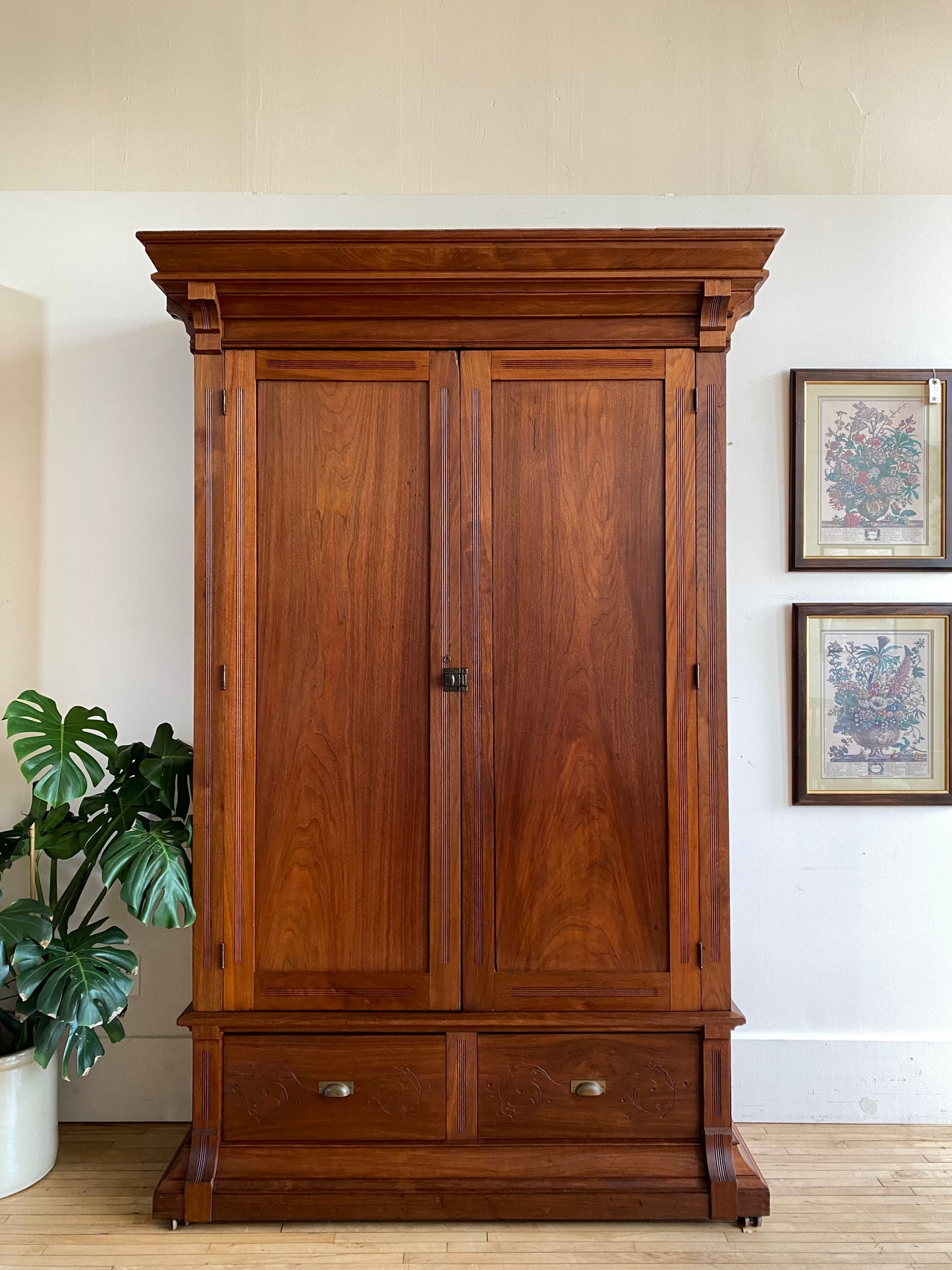 Restored XL Antique Walnut Wardrobe