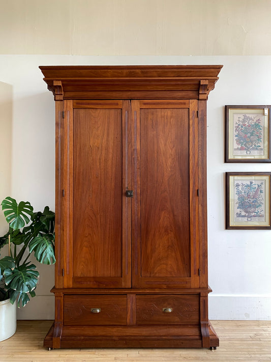 Restored XL Antique Walnut Wardrobe
