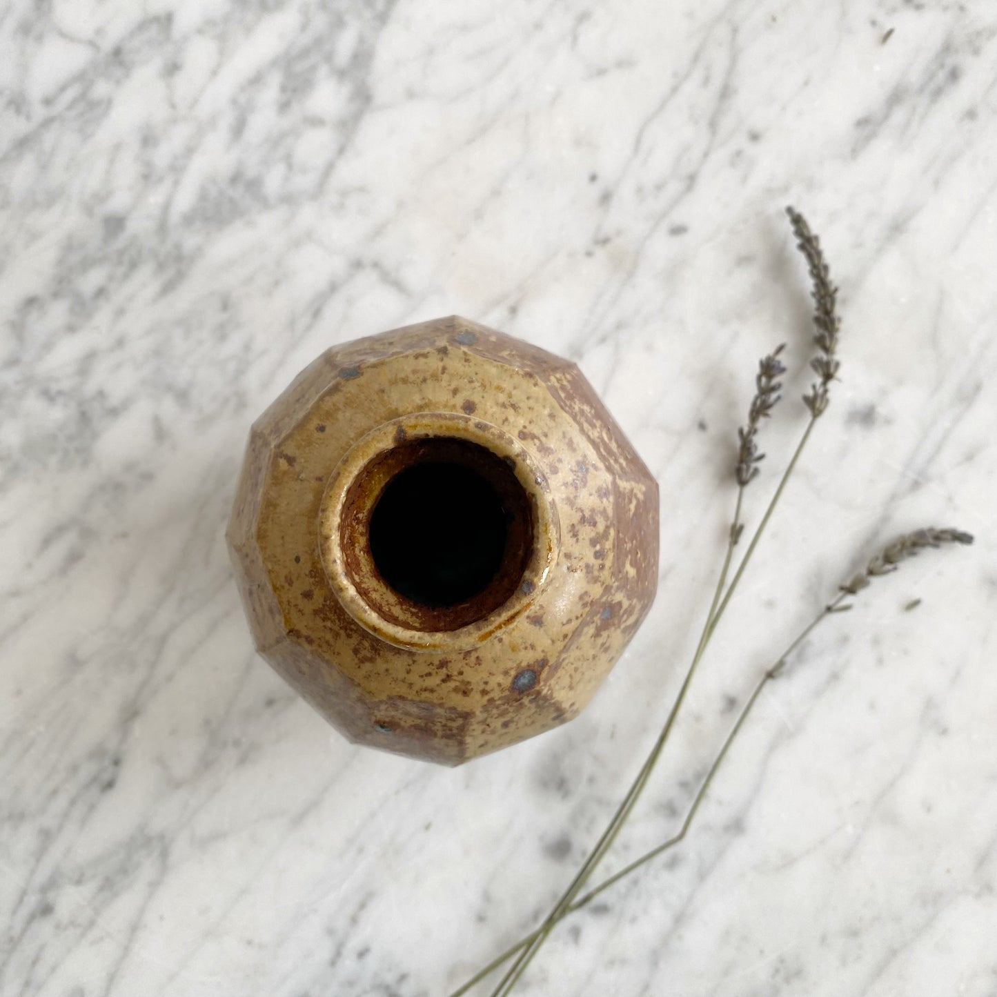 Vintage Faceted Pottery Bud Vase, 6"