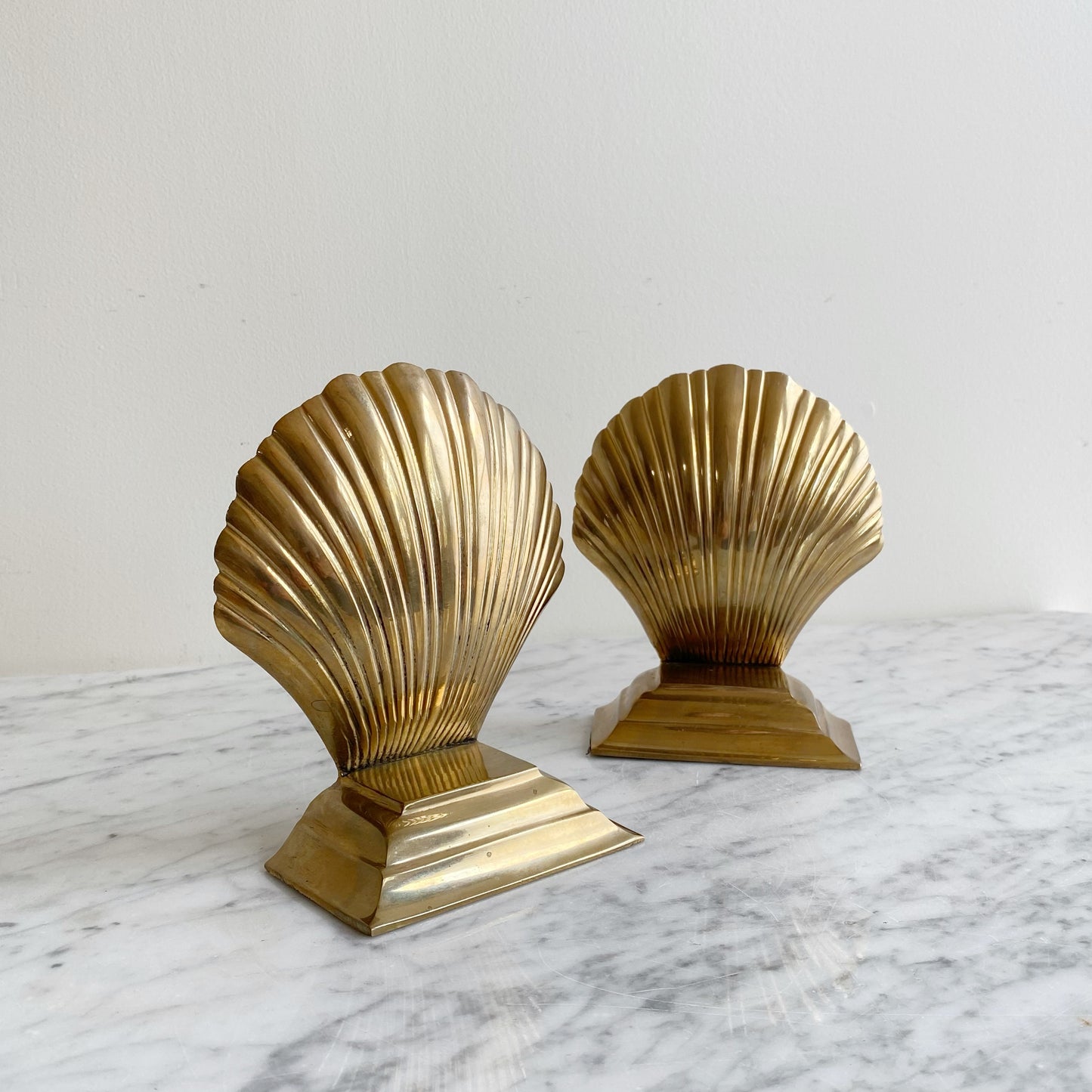 Pair of Vintage Brass Seashell Bookends