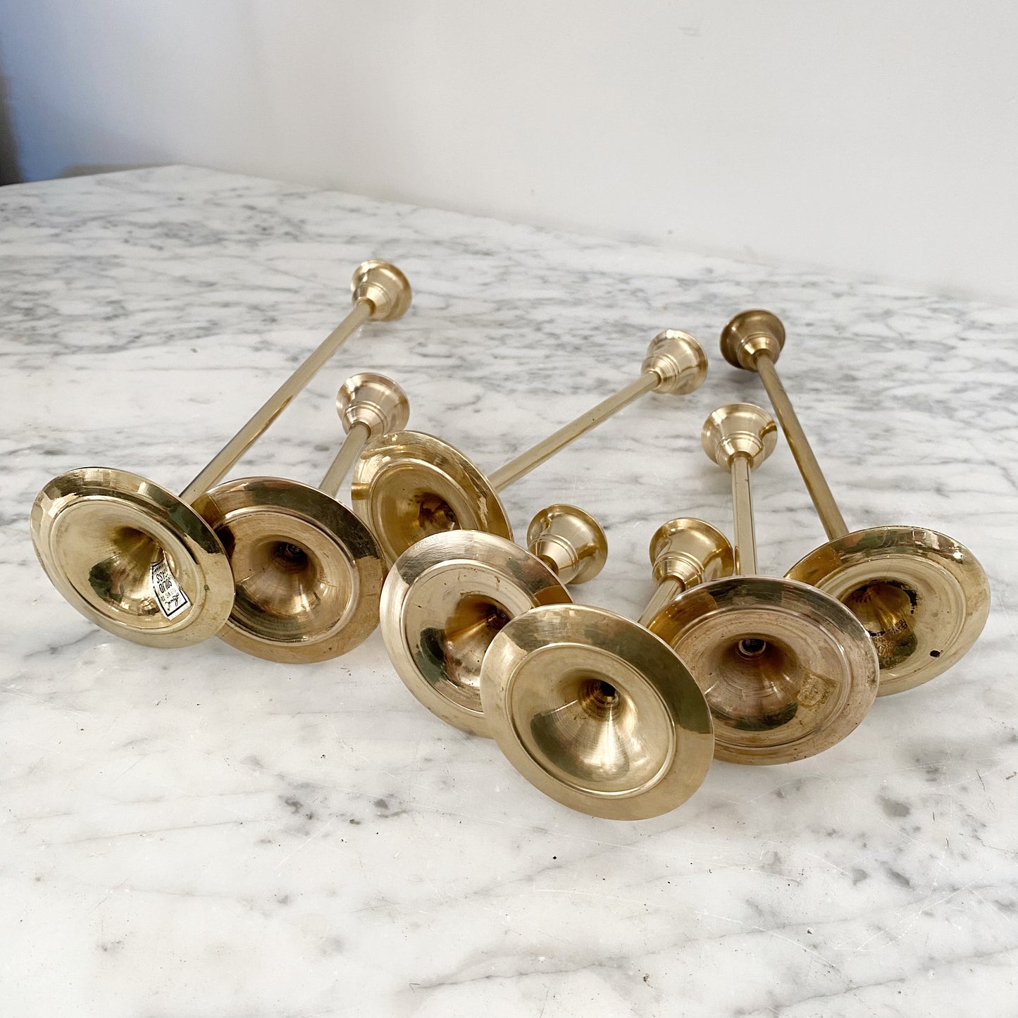 Collection of 7 Vintage Slender Brass Candlestick Holders