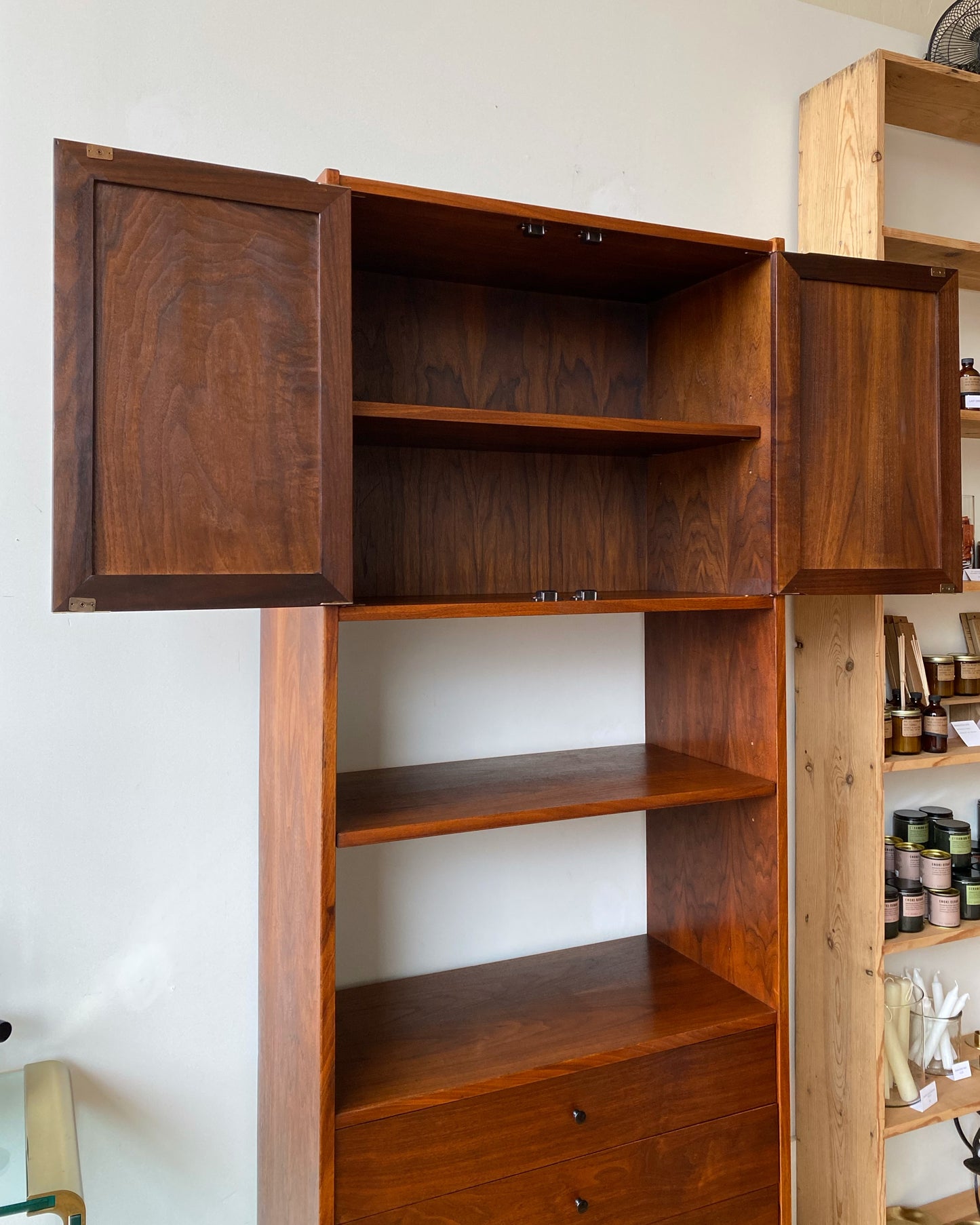Jack Cartwright for Founders Walnut + Cane Cabinet, circa 1960