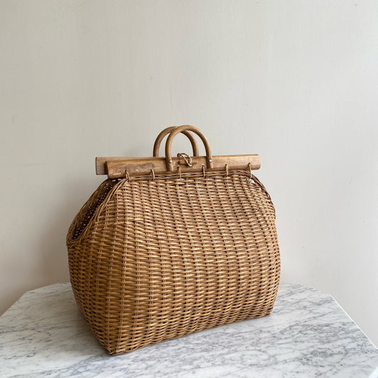 Vintage XL Wicker Tote Bag