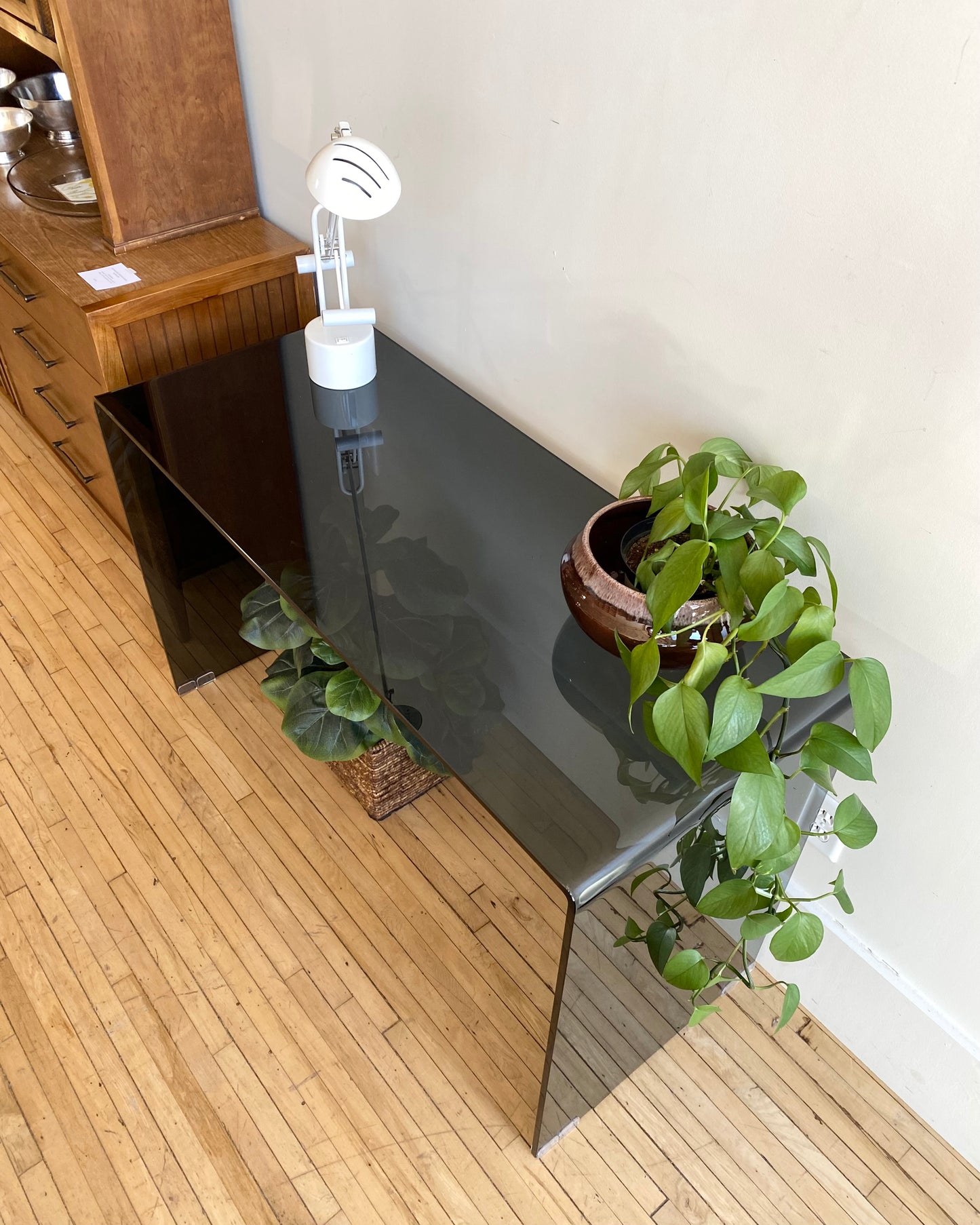 Smoked Glass Waterfall Console Table / Desk