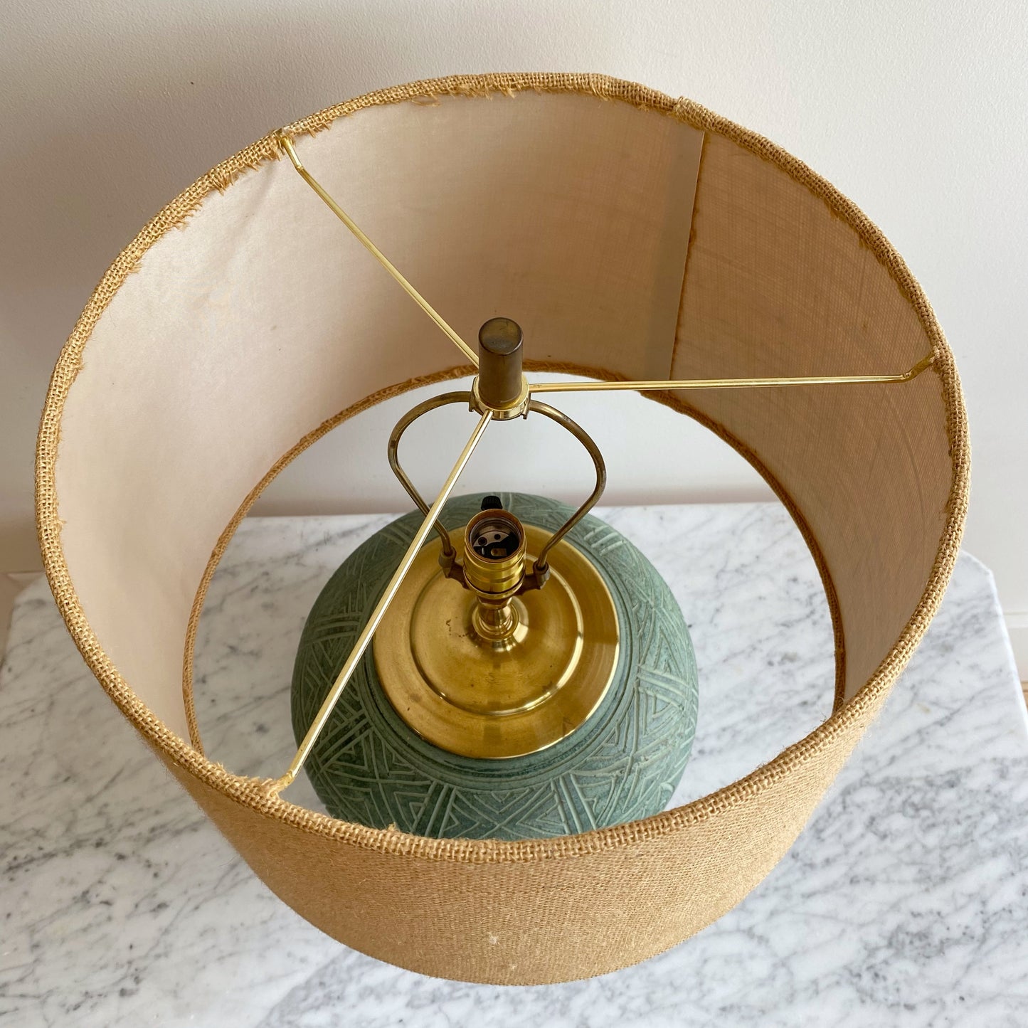 Vintage "Carved" Green Ceramic Lamp