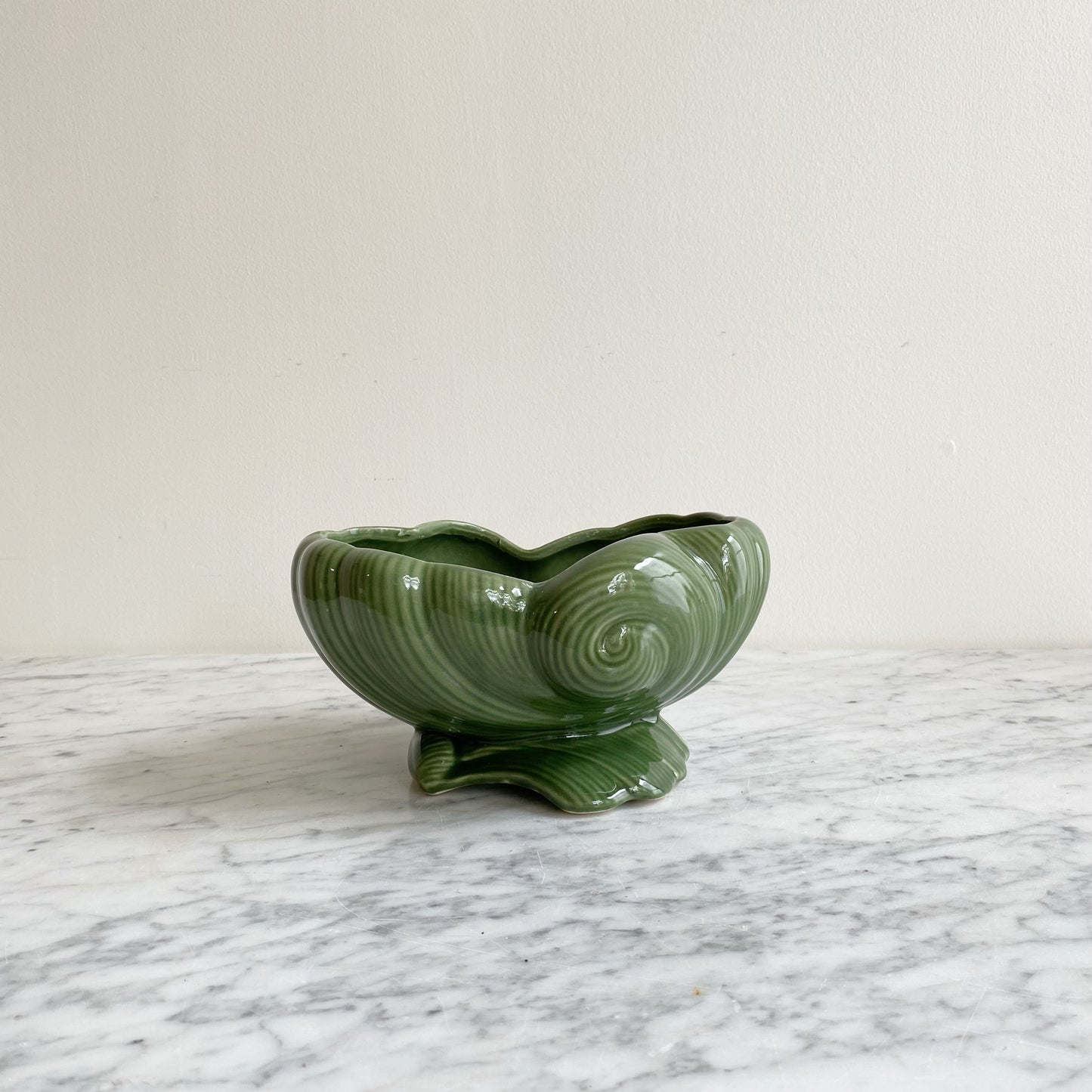 Vintage Green Ceramic "Swirl" Planter