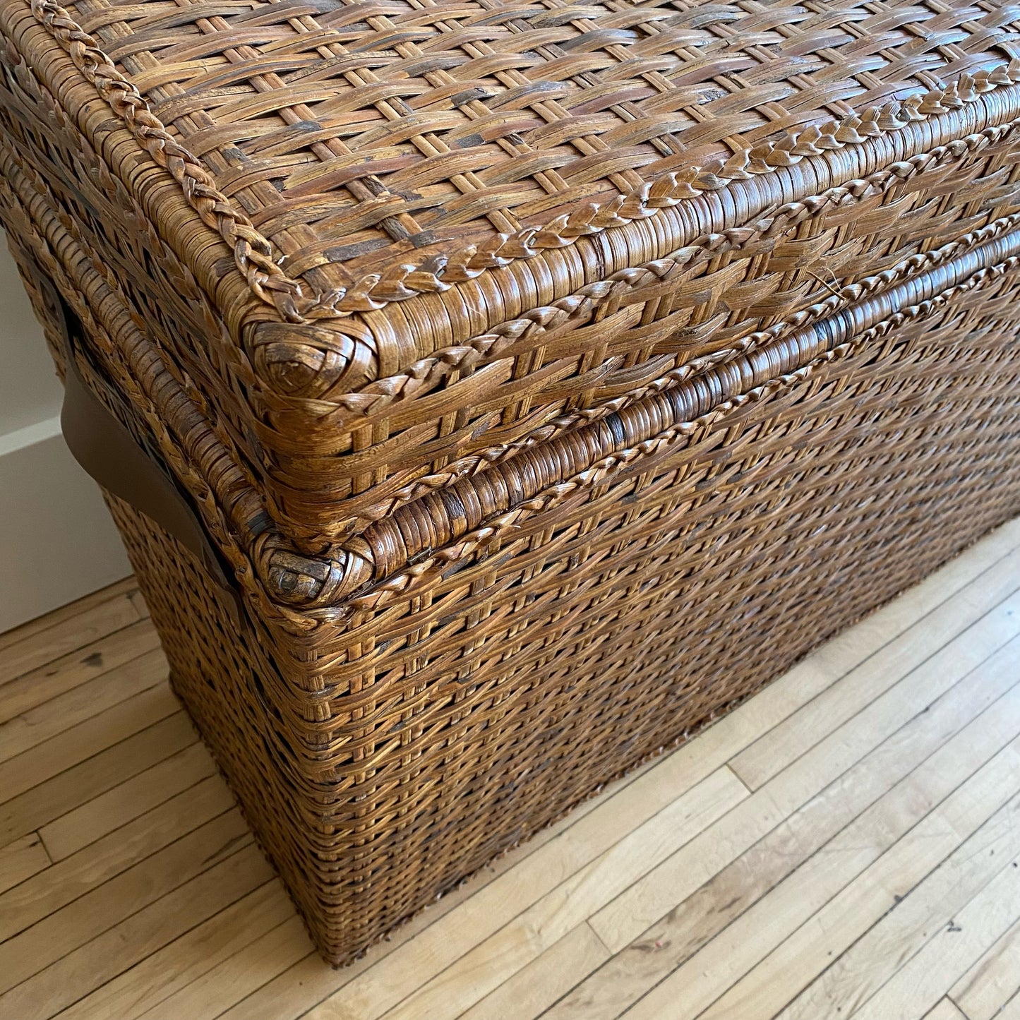 Found Oversized Wicker Chest / Lidded Basket / Console Table
