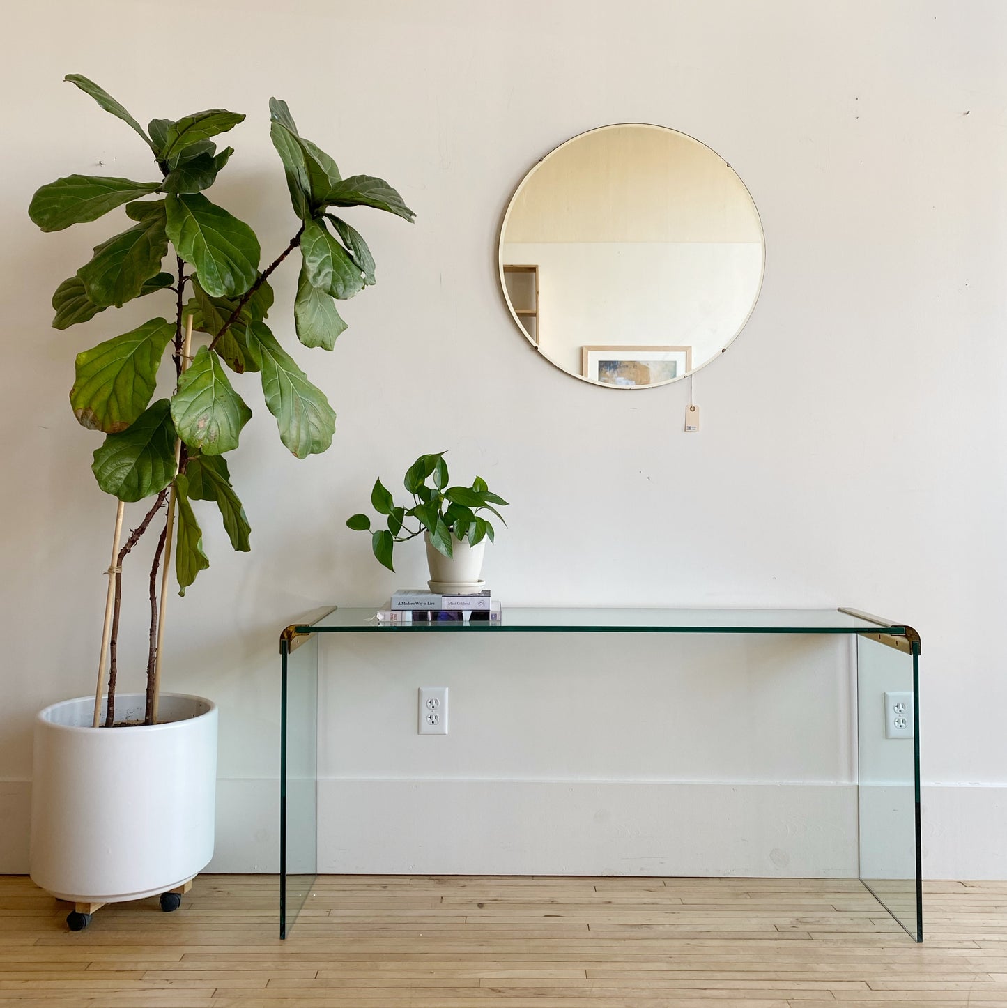 70's Vintage Glass Waterfall Console Table, Leon Rosen