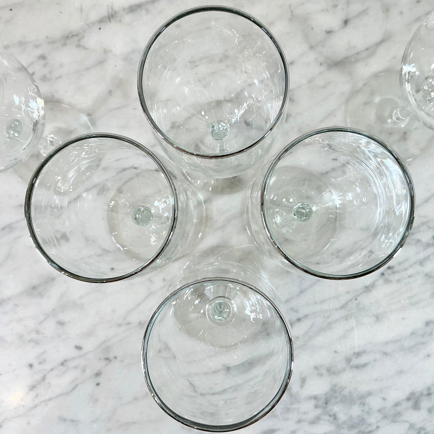S/6 Vintage Silver Rimmed Wine Glasses