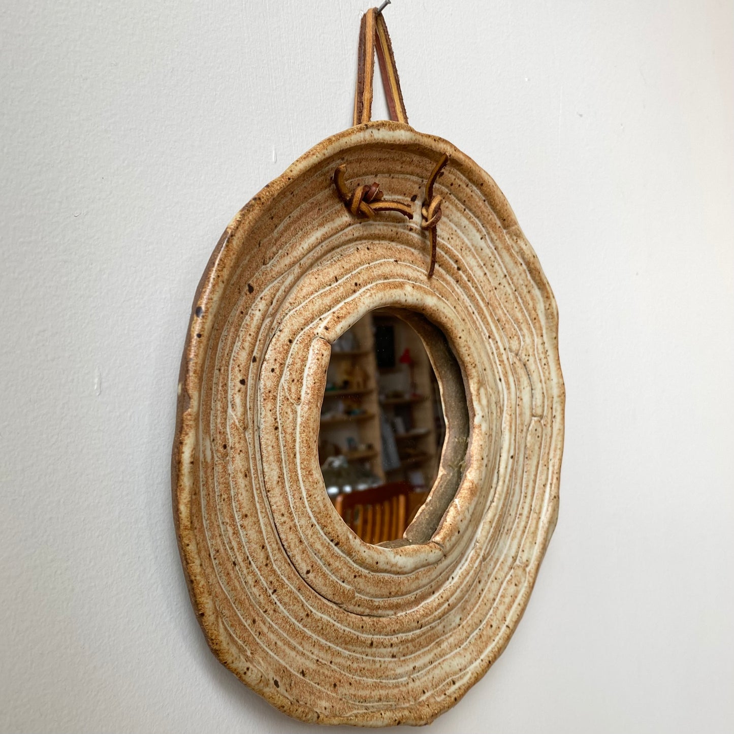 Vintage Pottery Accent Mirror, 10"