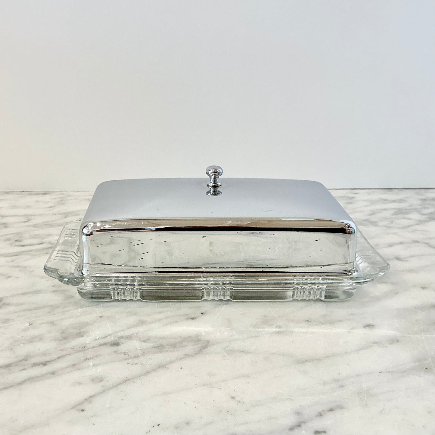 Vintage Criss Cross Glass Butter Dish by Hazel Atlas