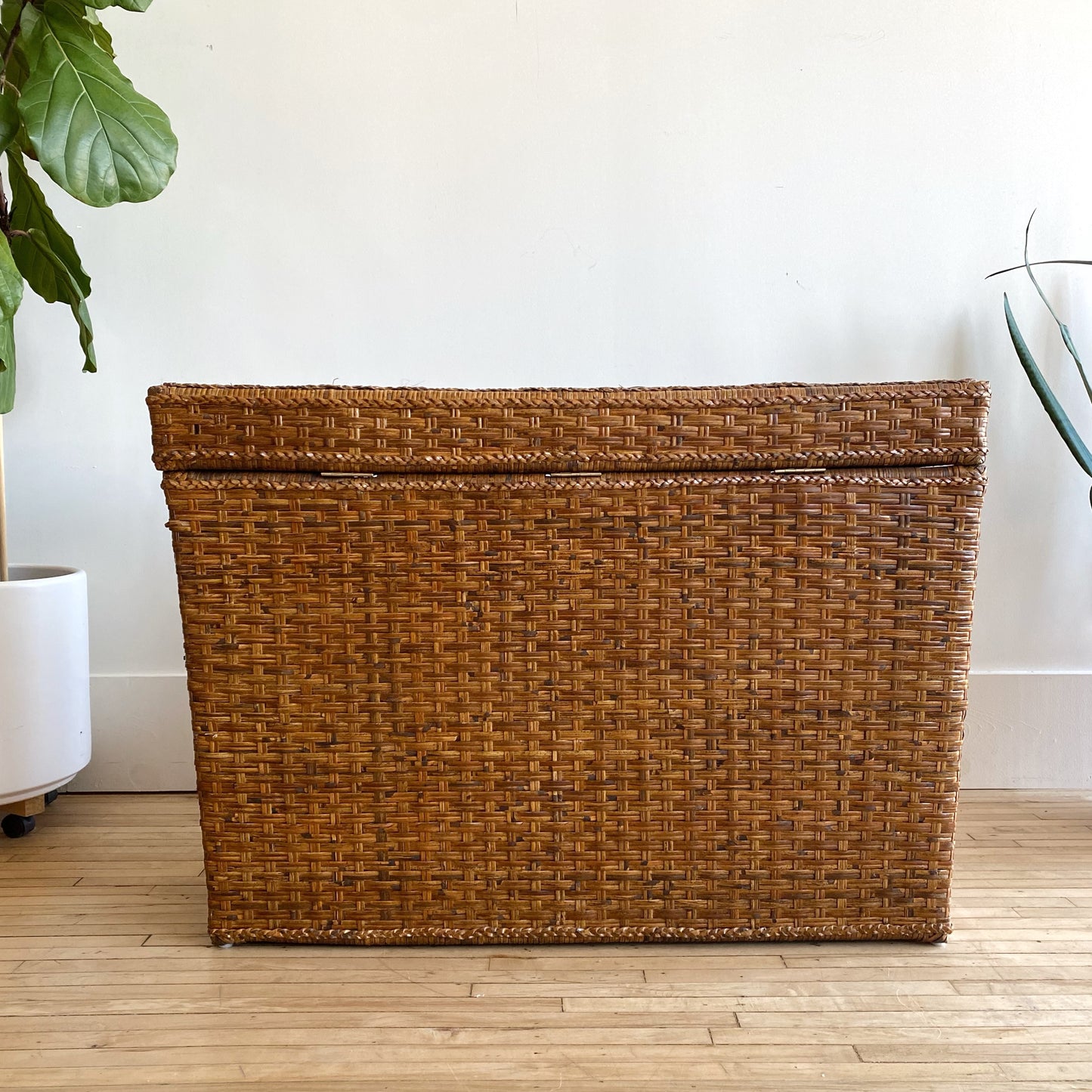 Found Oversized Wicker Chest / Lidded Basket / Console Table