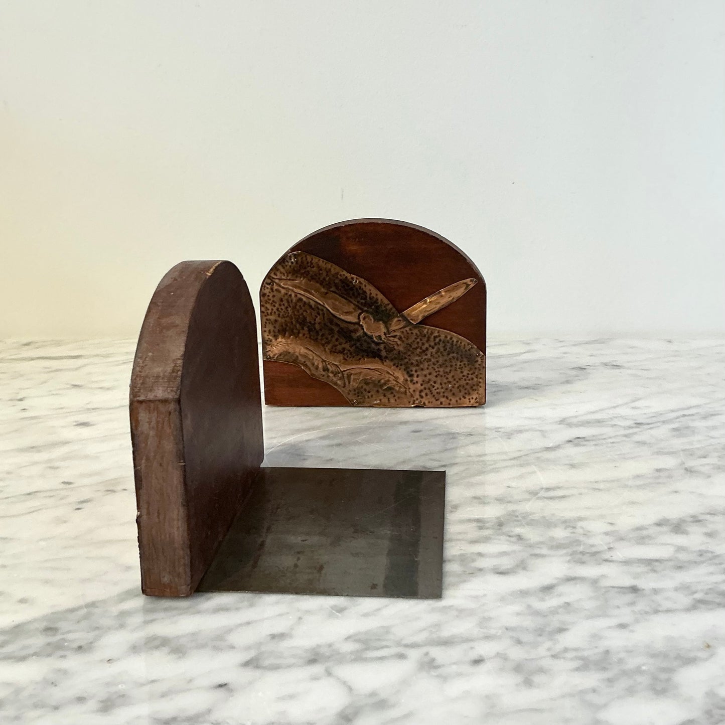 Pair of Vintage Wood + Copper Duck Bookends