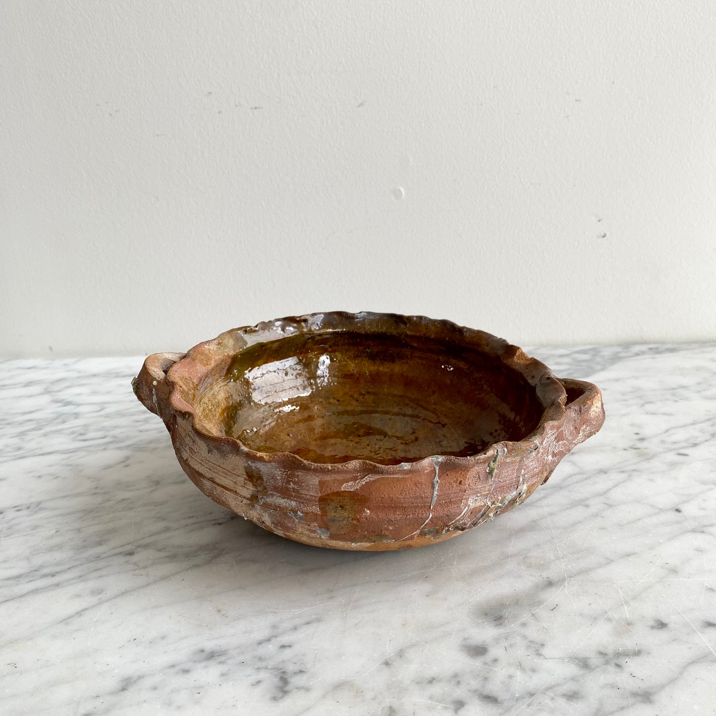 Vintage Clay Bowl with Handles, Choose Size
