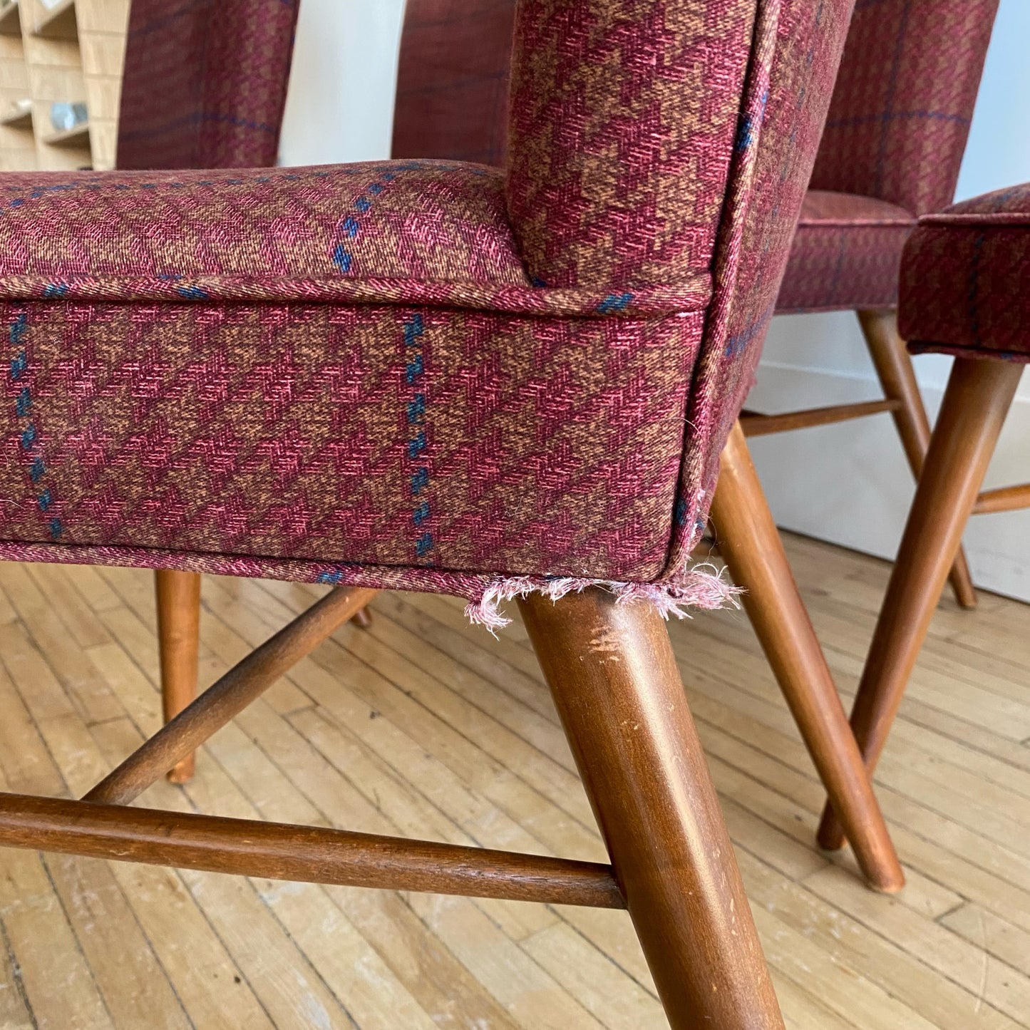 S/6 Plaid Dining Chairs by Paul McCobb