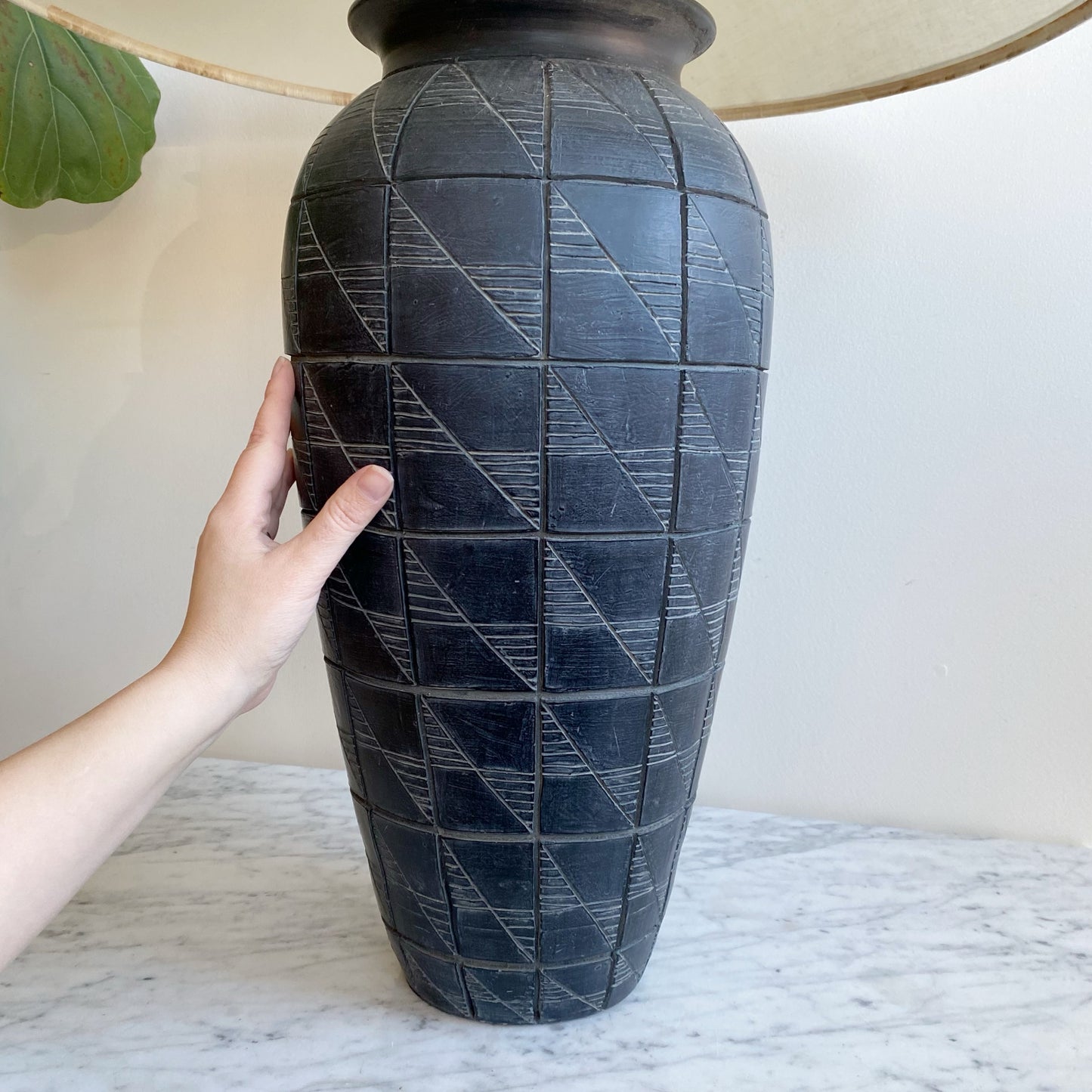 XL Vintage Black Ceramic Lamp With Shade