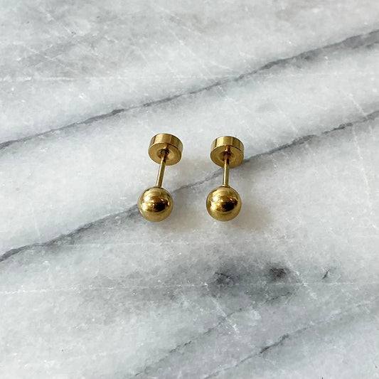 Golden Ball Earrings with Twist Backs