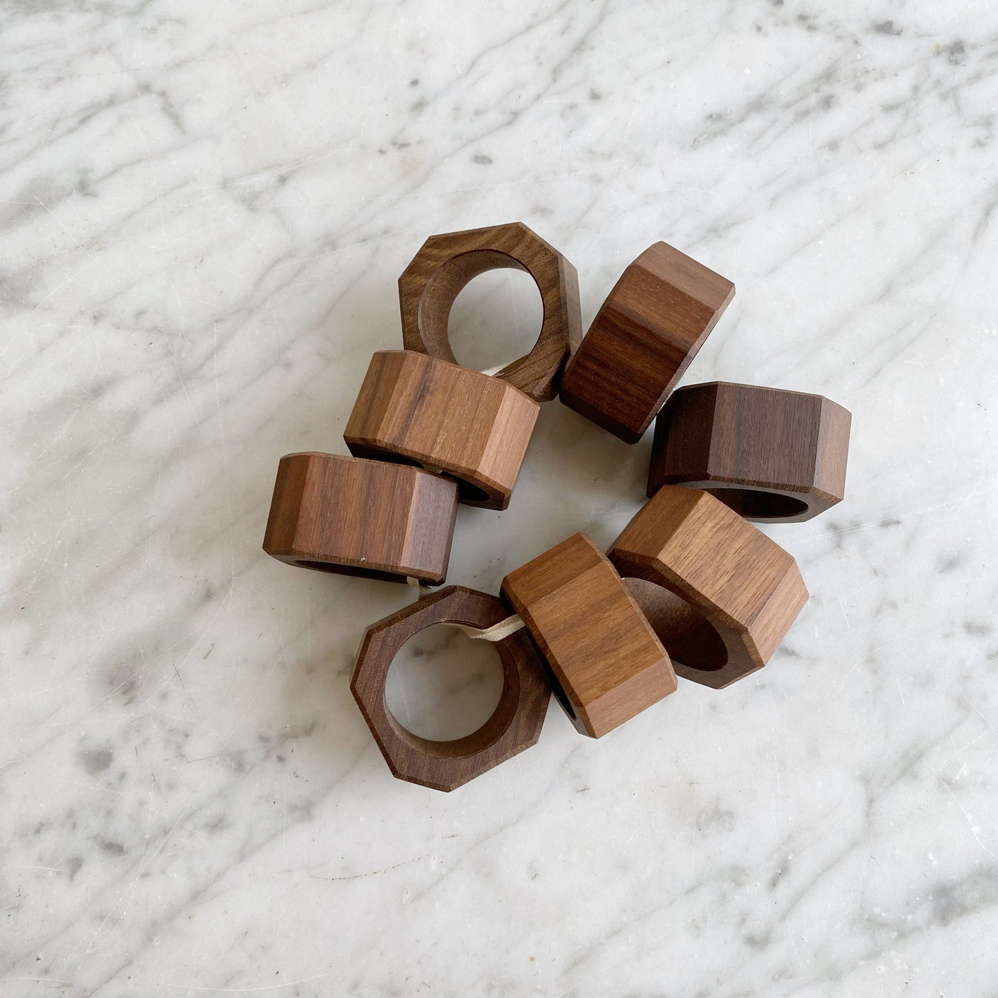 S/8 Vintage Geometric Walnut Napkin Rings