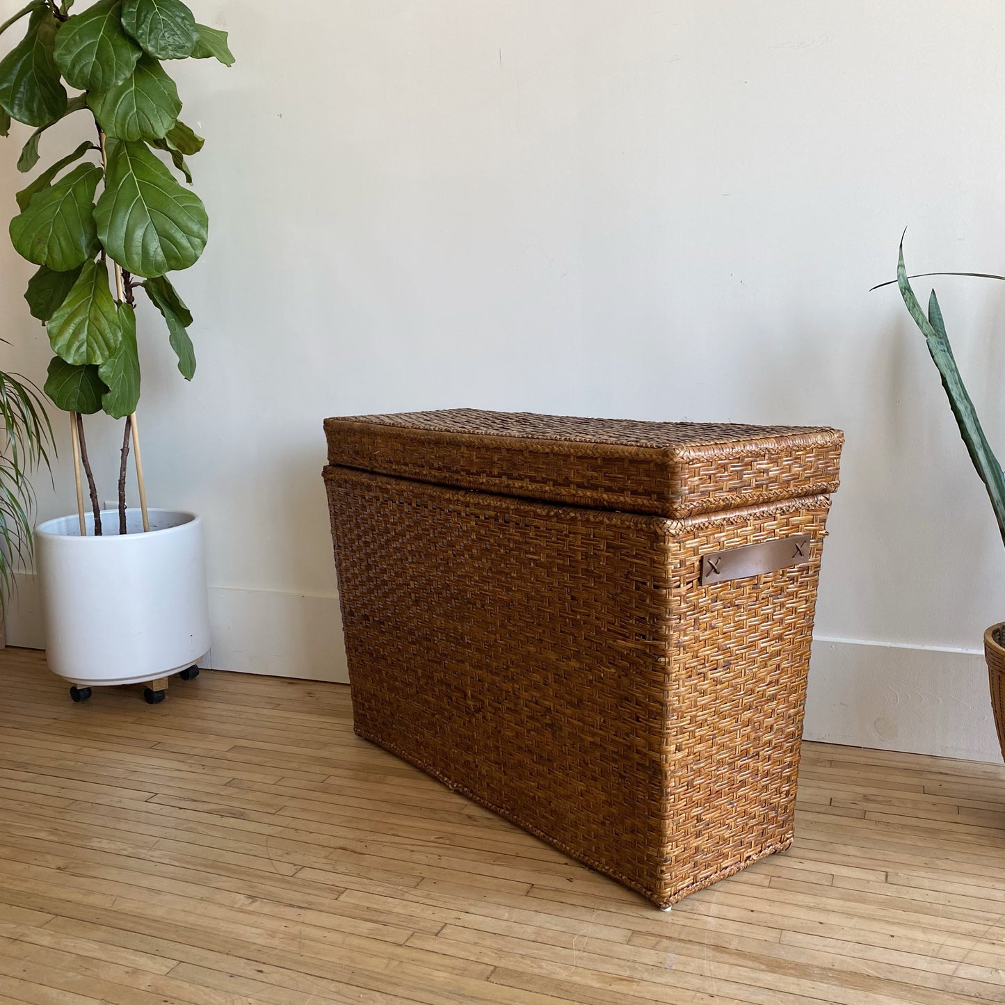 Found Oversized Wicker Chest / Lidded Basket / Console Table