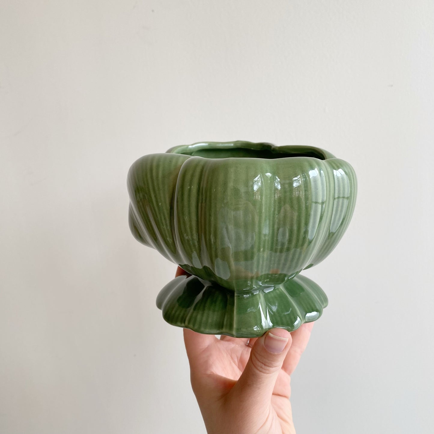 Vintage Green Ceramic "Swirl" Planter