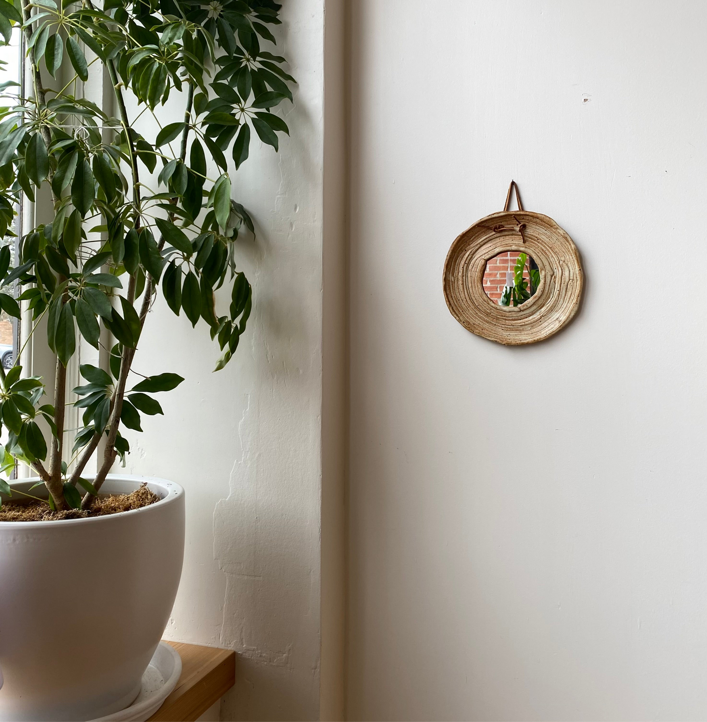 Vintage Pottery Accent Mirror, 10"