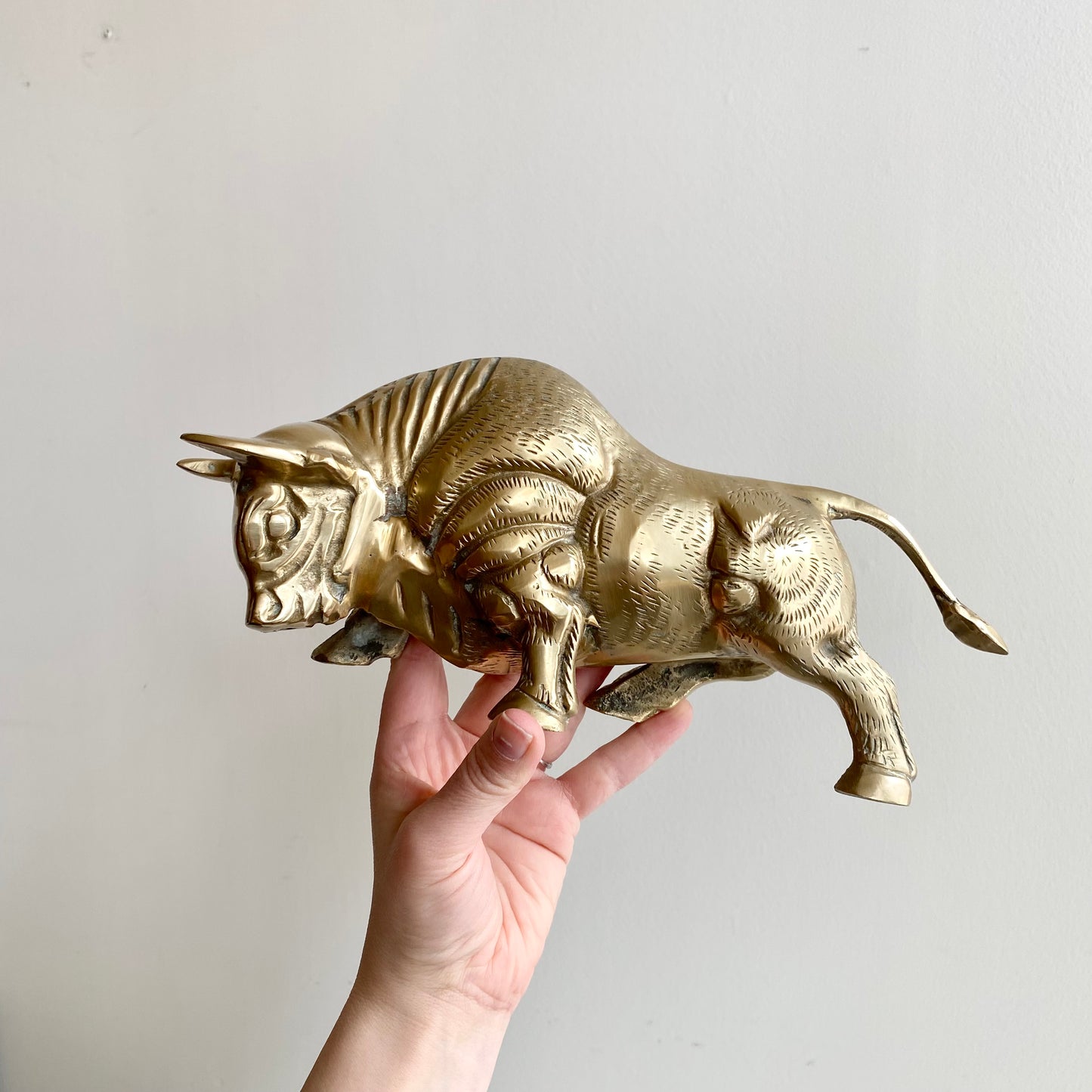 Large Vintage Brass Bull, 12"