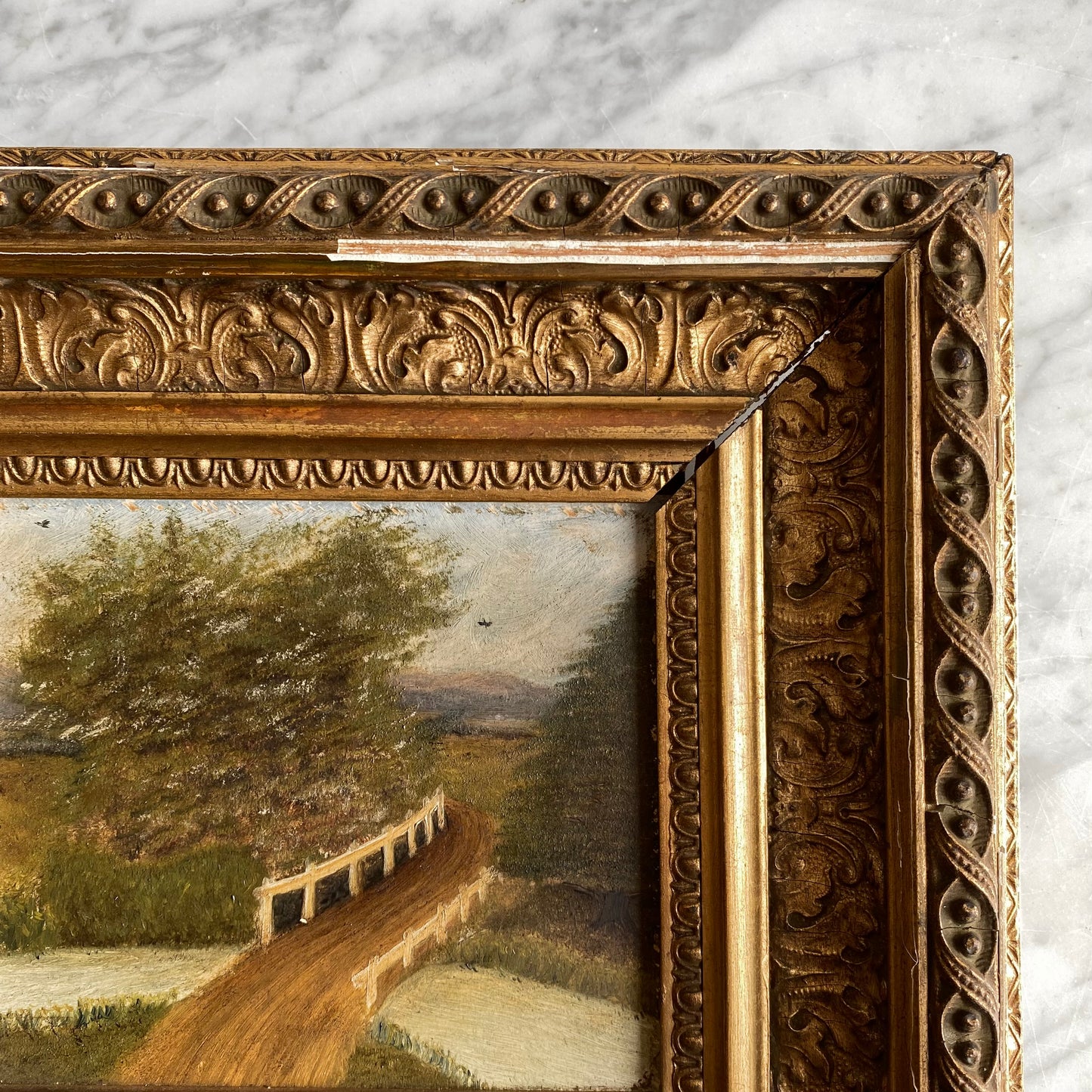 Original Antique Oil Painting, River + Bridge