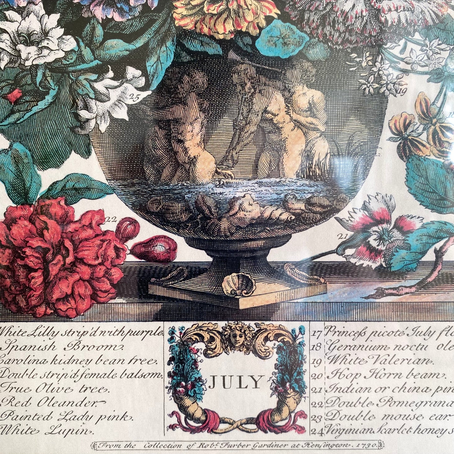 Vintage Framed “July” Flowers Print