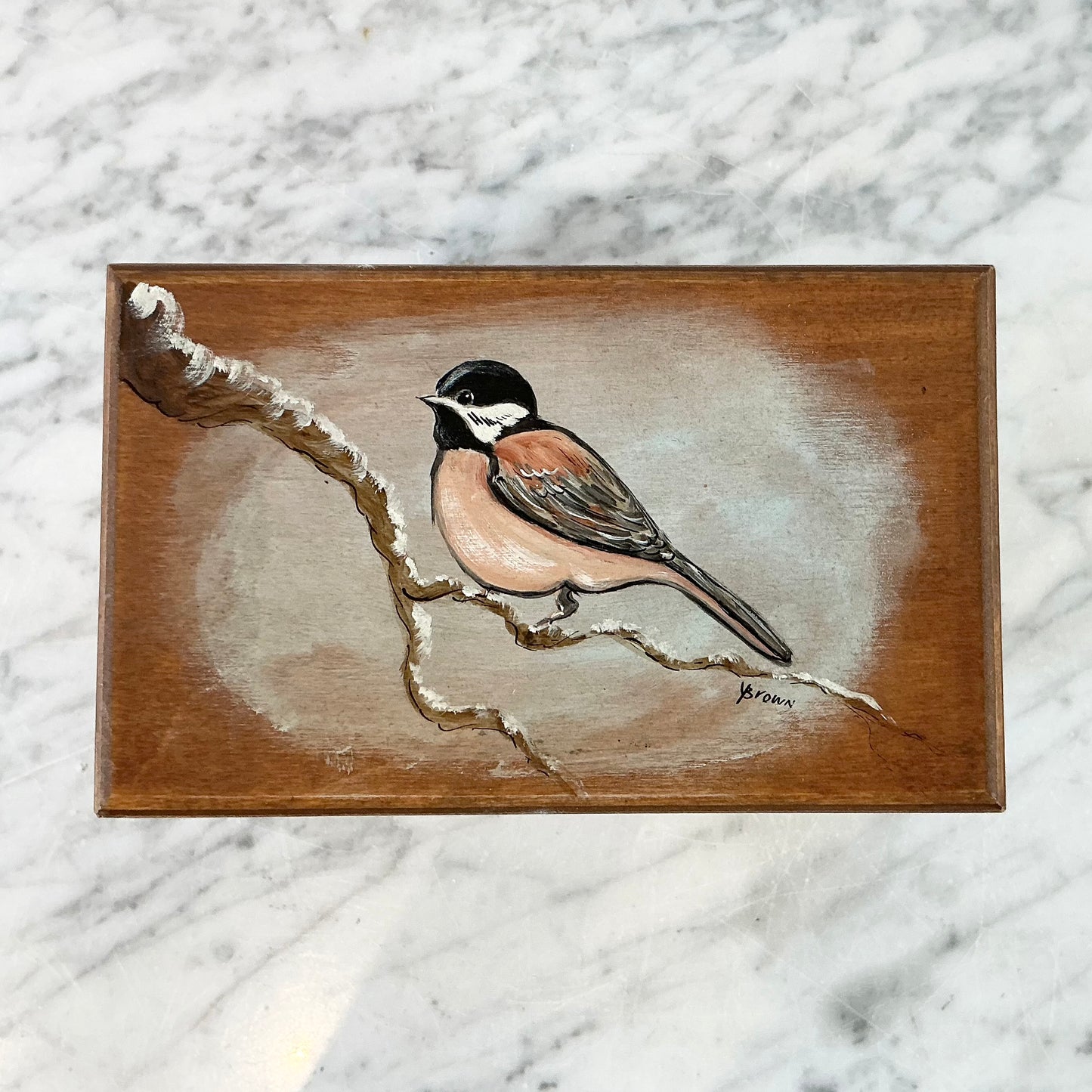 Vintage Hand Painted Wooden Bird Box