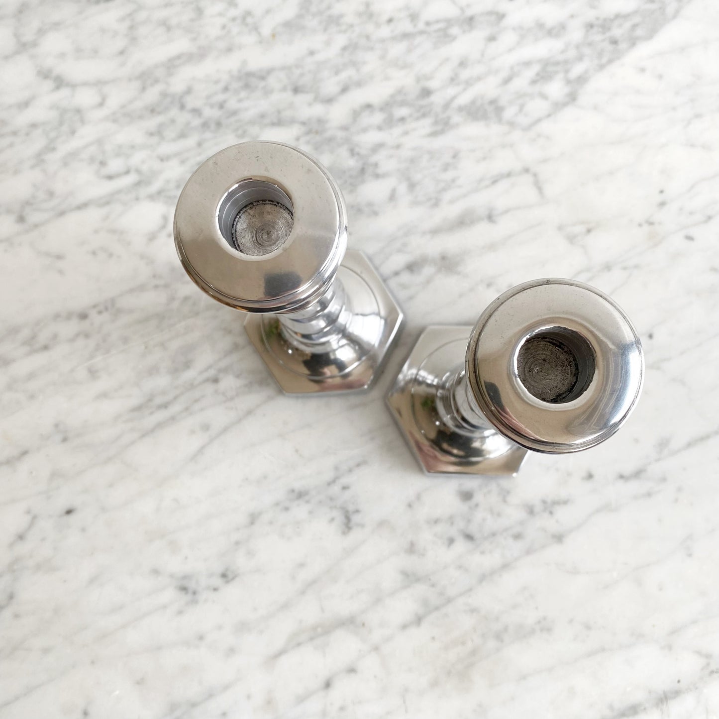 Pair of Found Twisty Silver Candlestick Holders